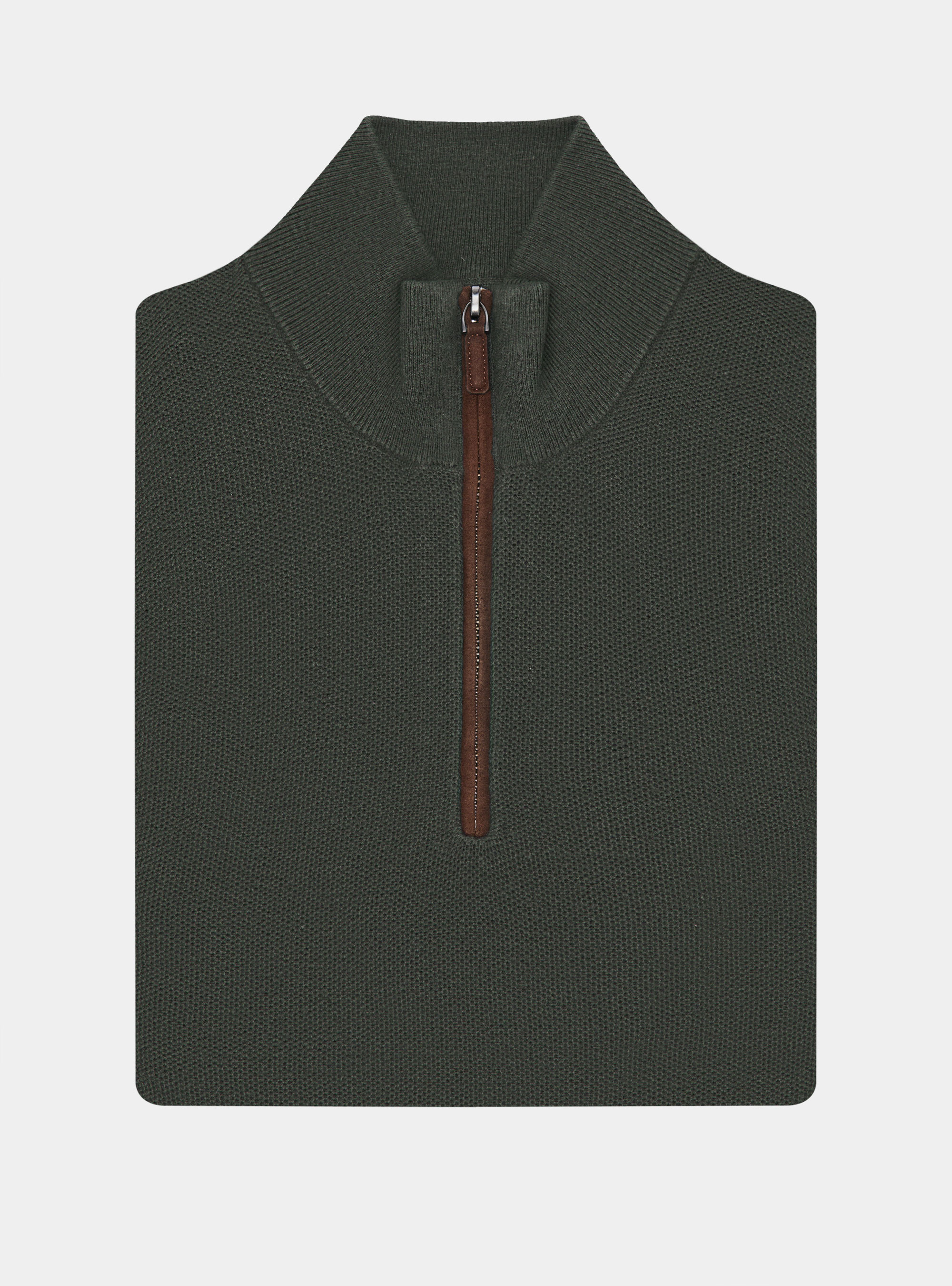 Maglia con mezza zip nido d'ape in cotone cashmere, MILITARE 0609C