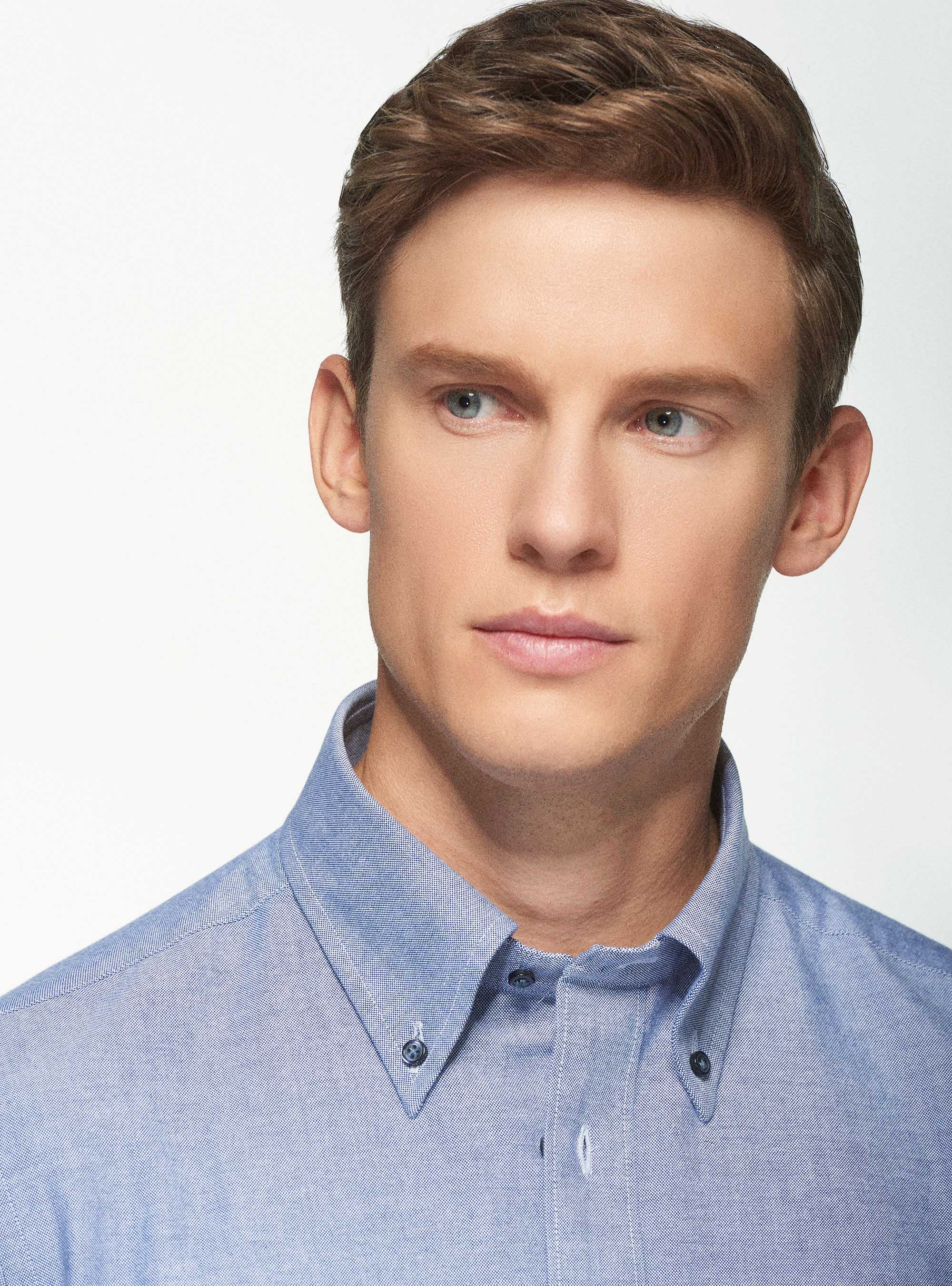 Camicia collo button down in cotone oxford lavato, BLU NAVY