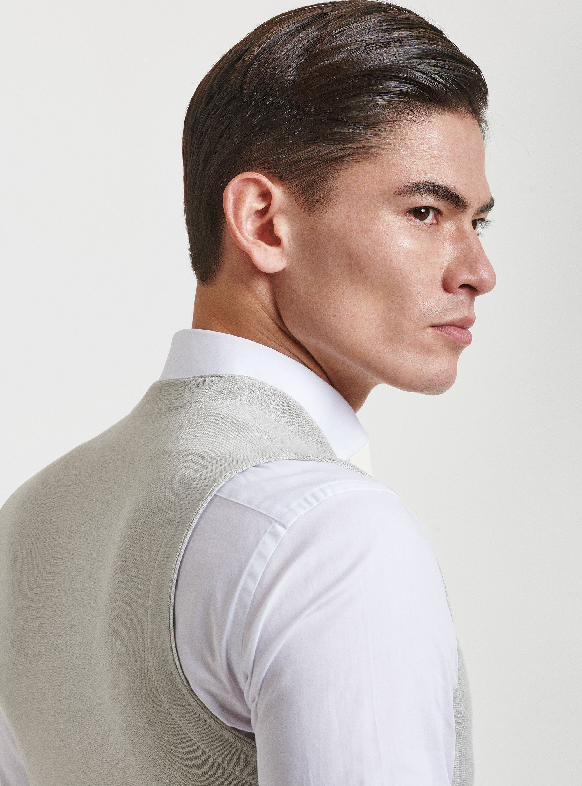 Zweireihige Strickweste aus reiner Baumwolle, GRIGIO CHIARO MEL 0150C