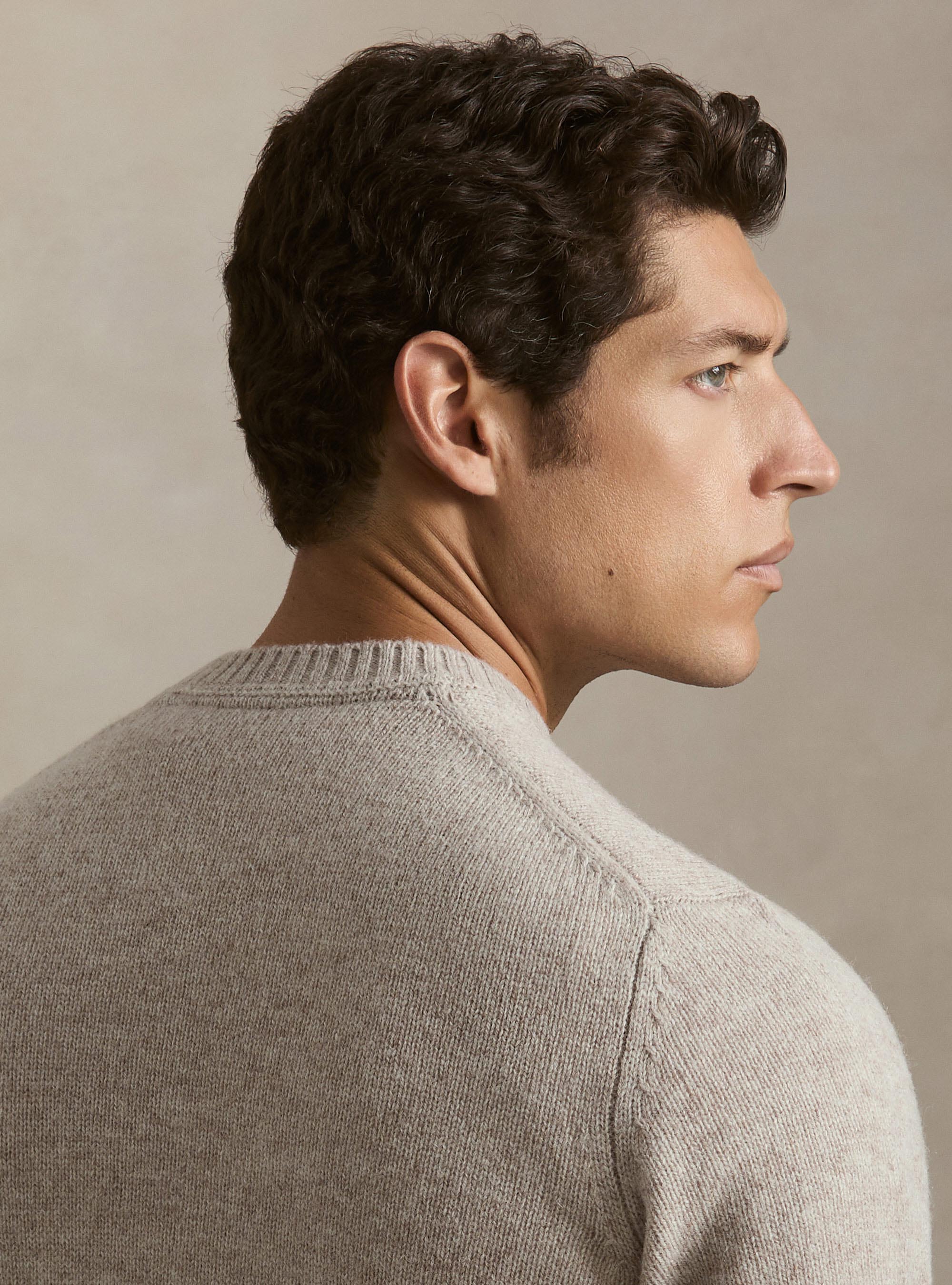Pure Shetland wool crewneck sweater, ECRU