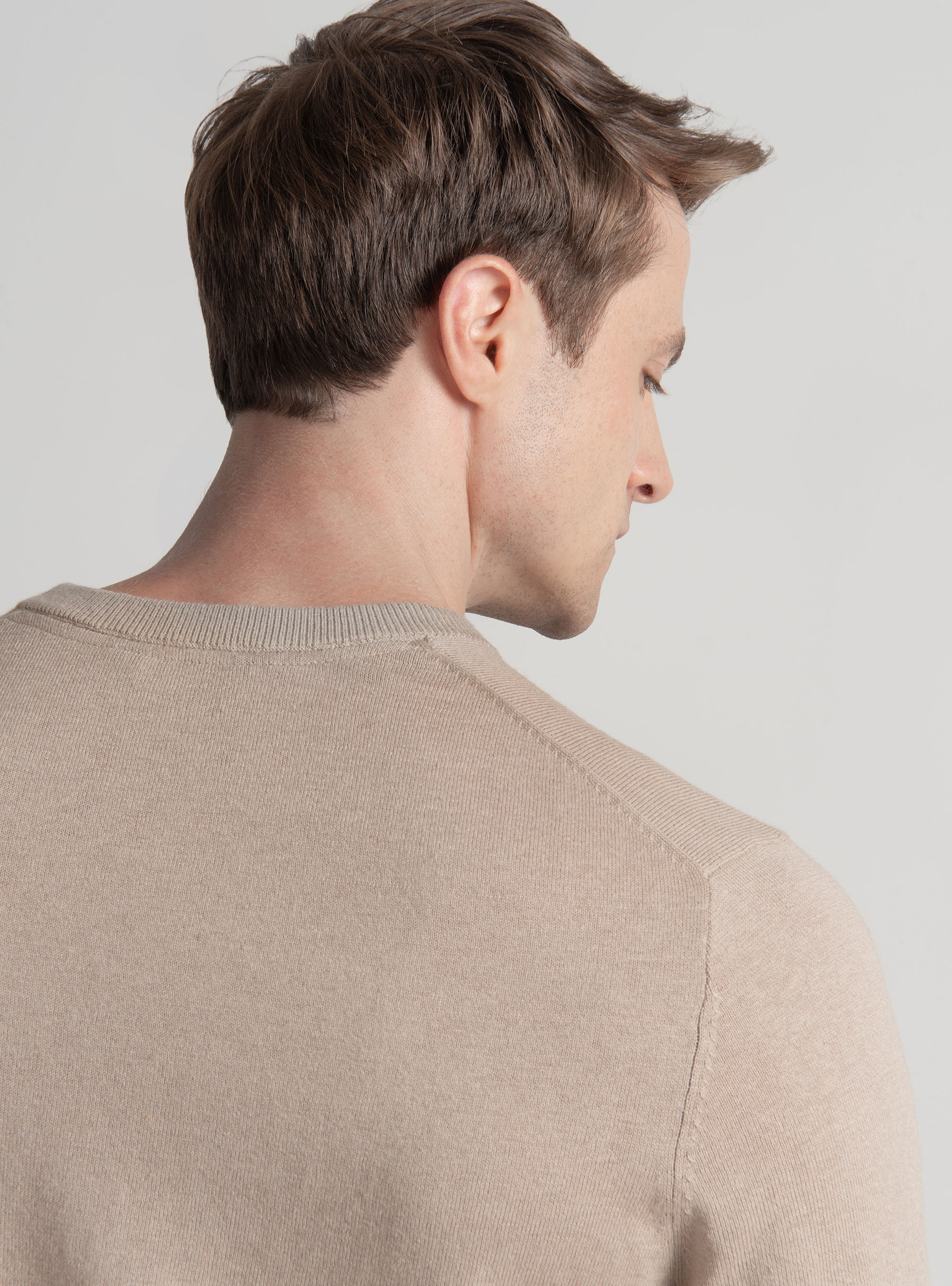 Maglia girocollo in cotone seta e cashmere, SABBIA