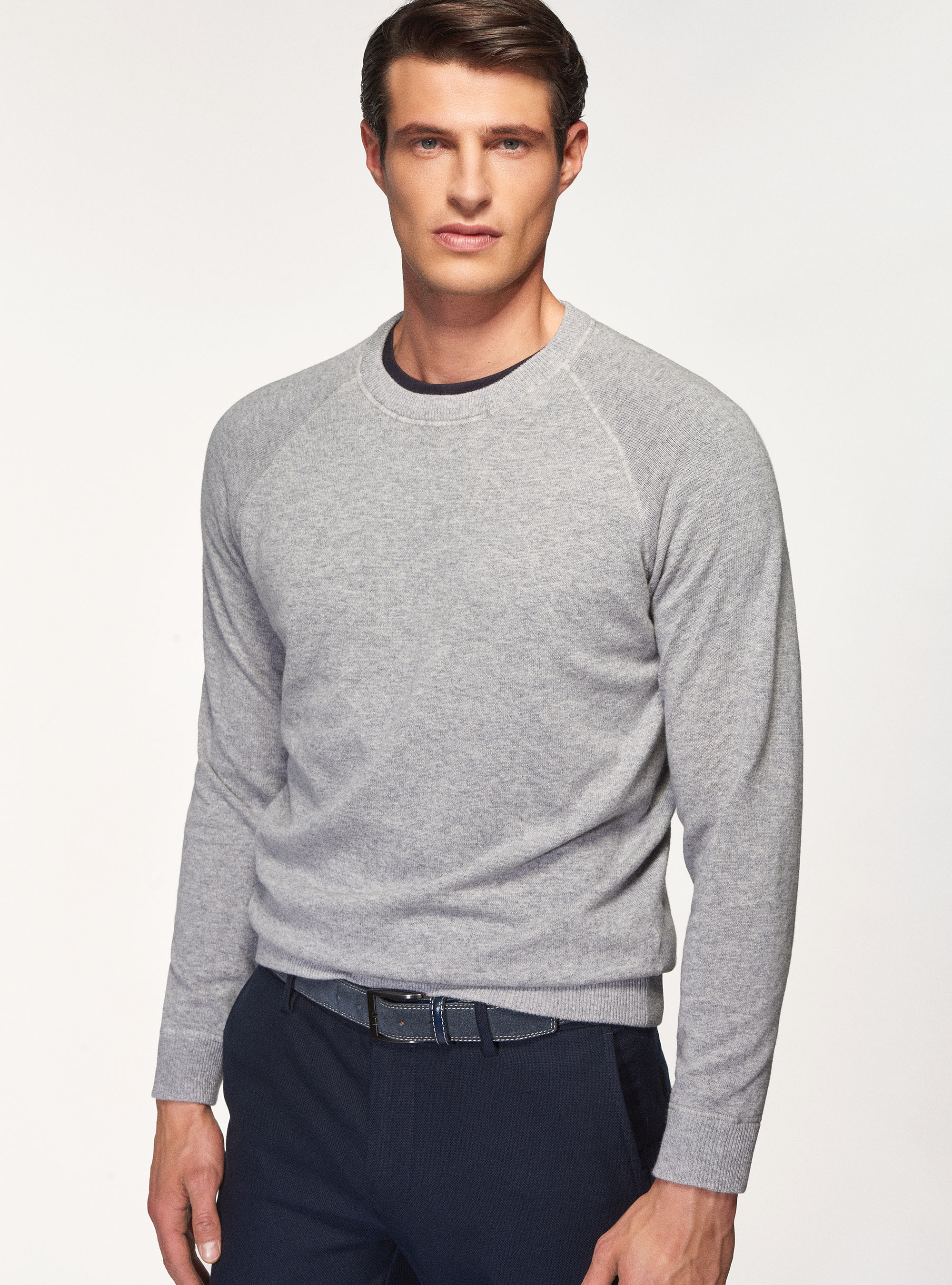 Maglia stile felpa in lana lambswool e cashmere, GRIGIO MELANGE 0151C