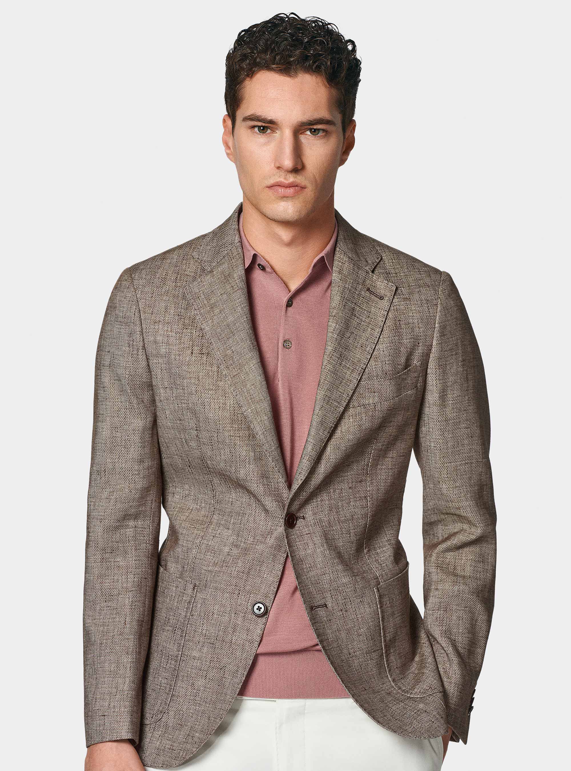 Americana en mezcla de lino y algodón, MARRON