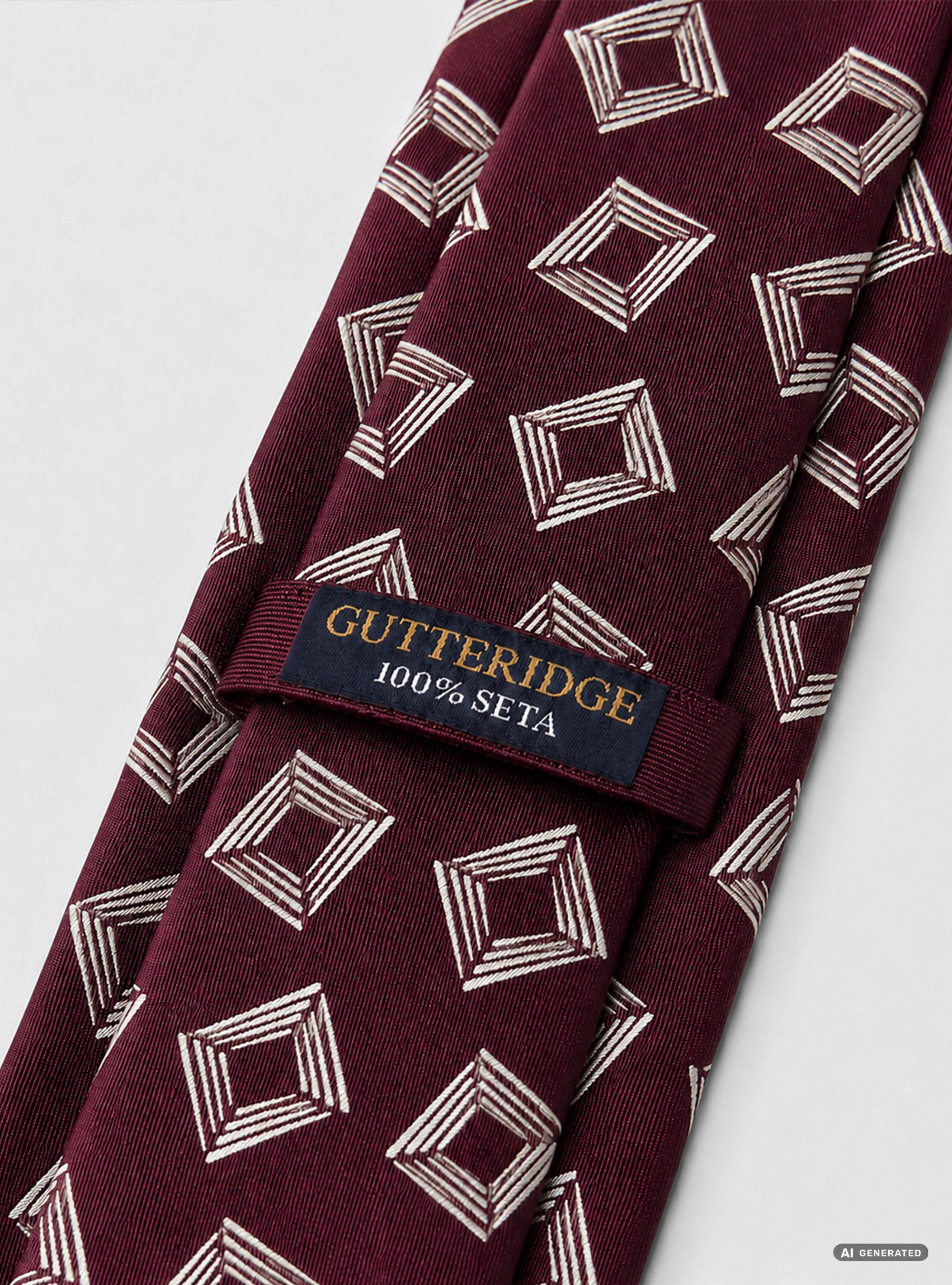 Cravatta in twill di seta fantasia geometrica, BORDEAUX