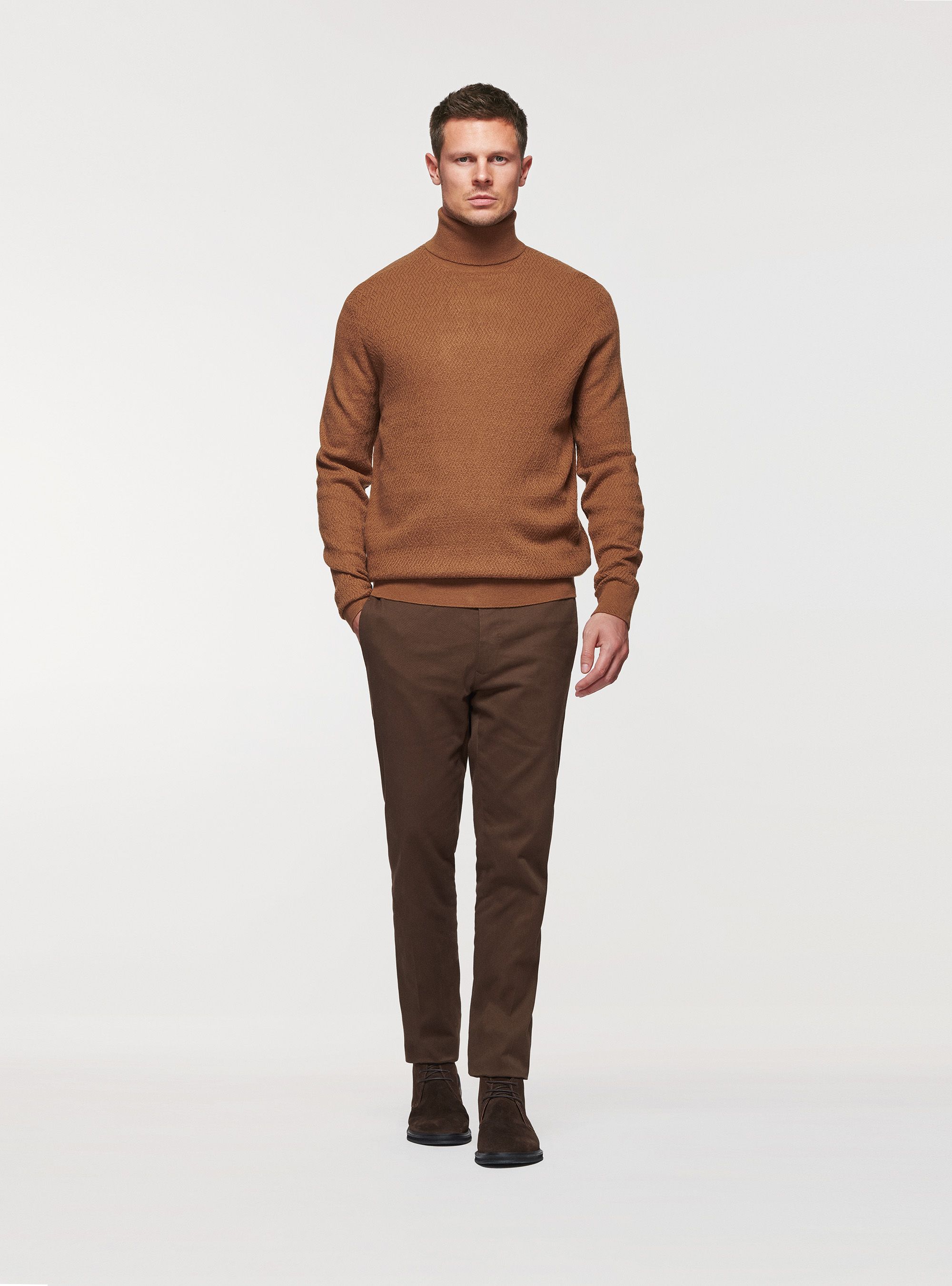 Dolcevita texturizzato in misto lana, TABACCO