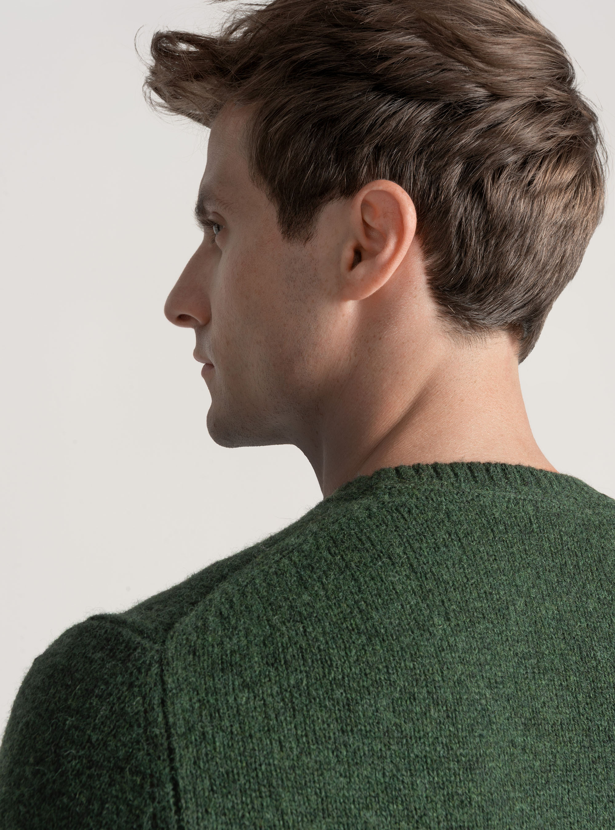 Shetland wool crew-neck sweater, GREEN
