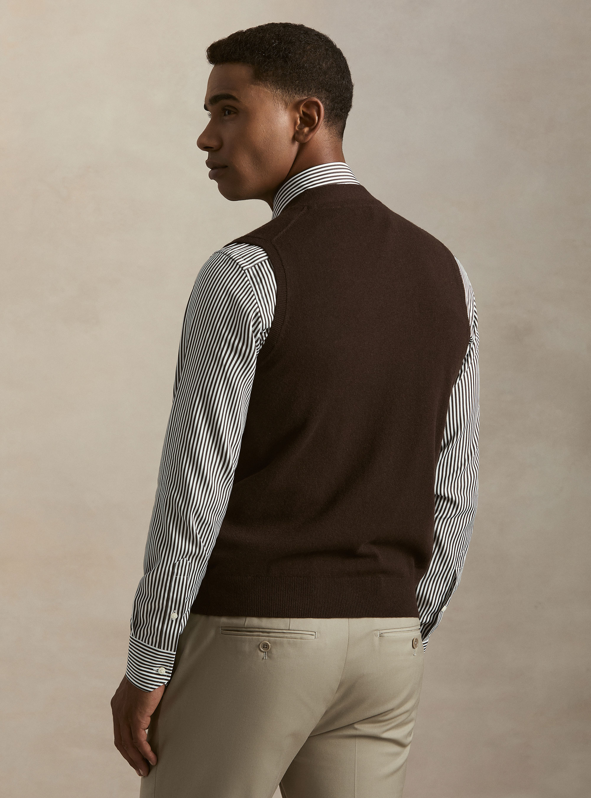 Lambswool and cashmere knit vest, BROWN