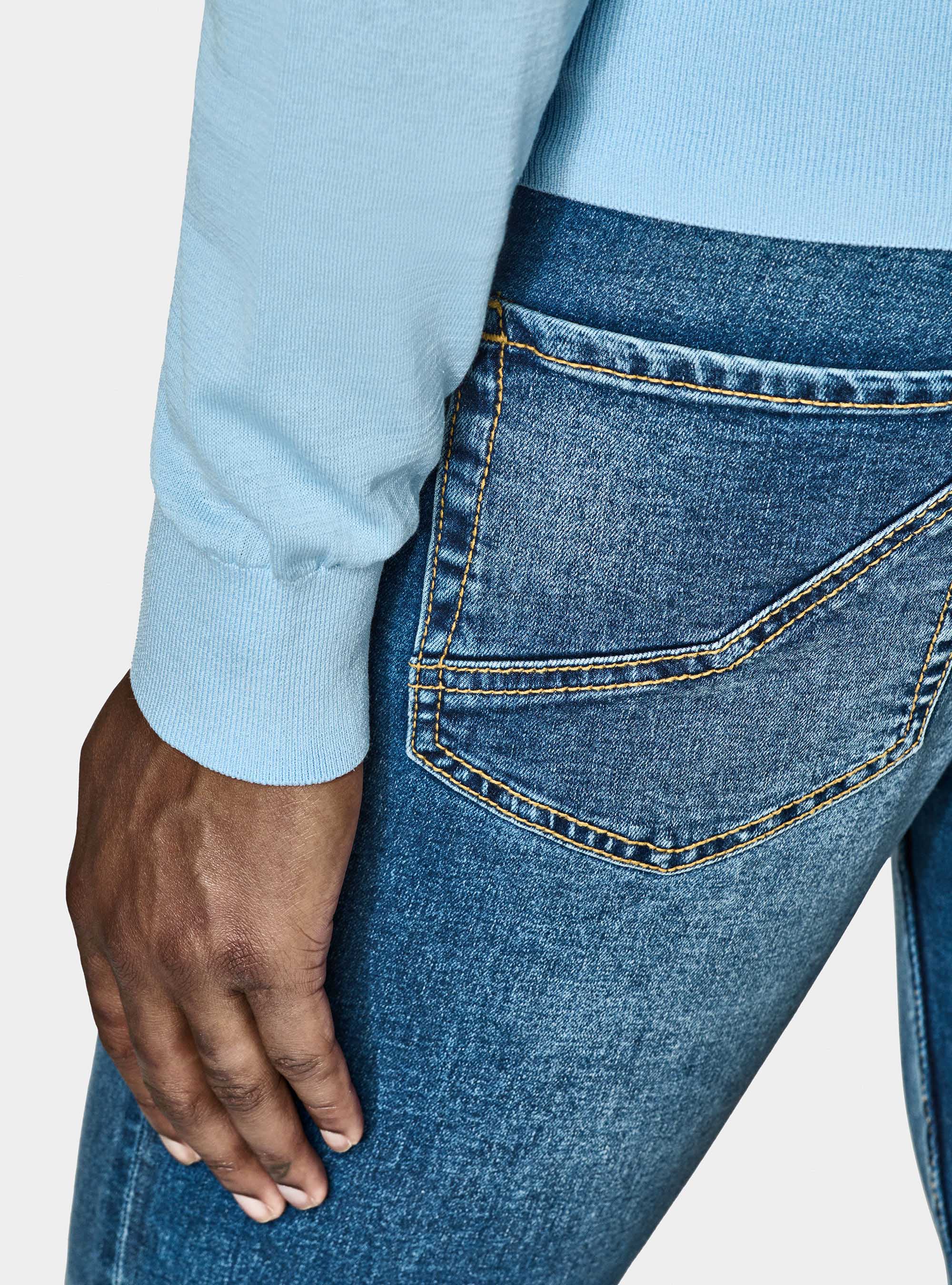 Punto de algodón y seda con cuello redondo, CELESTE