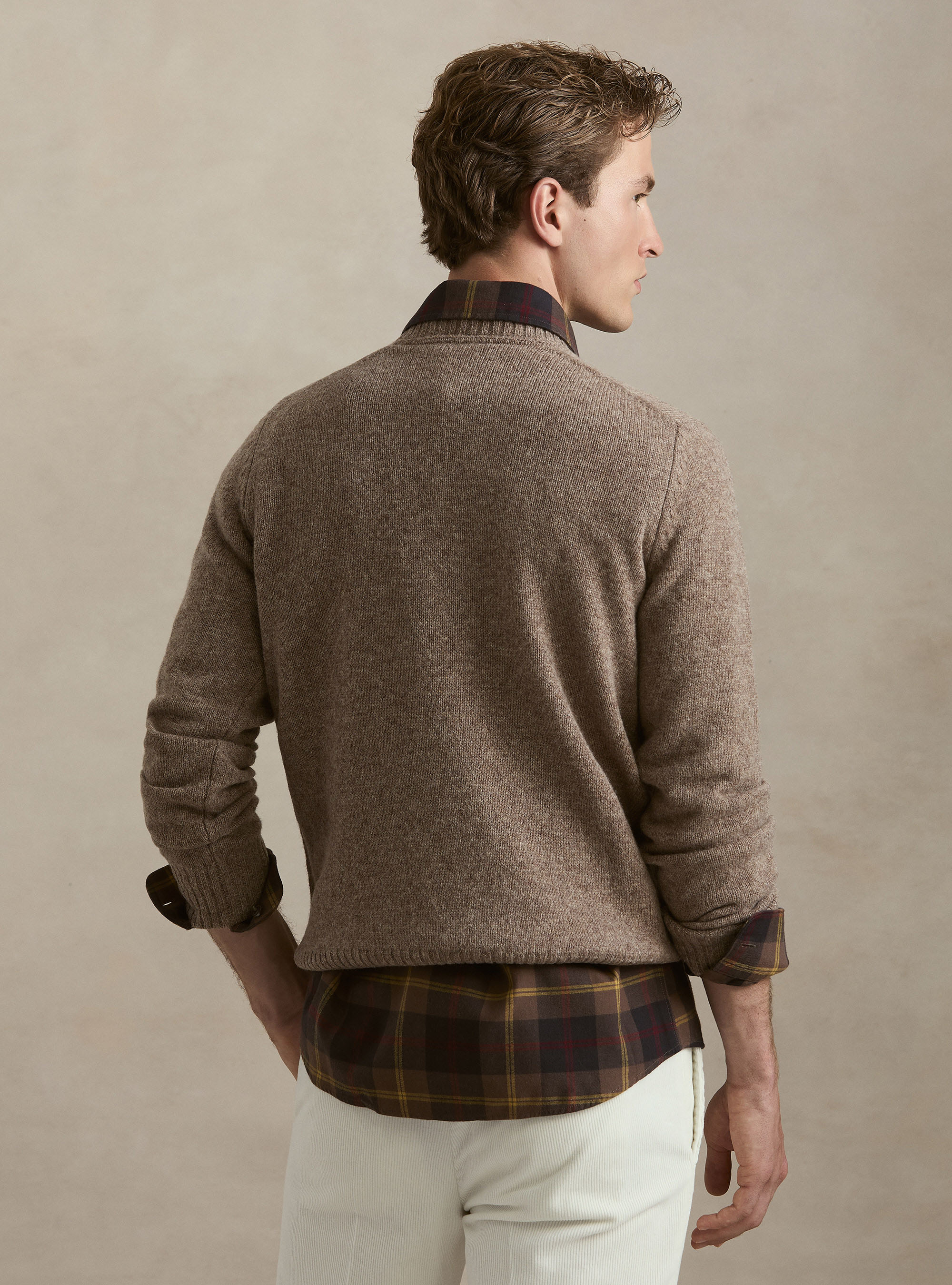 Pure Shetland wool crewneck sweater, MUD