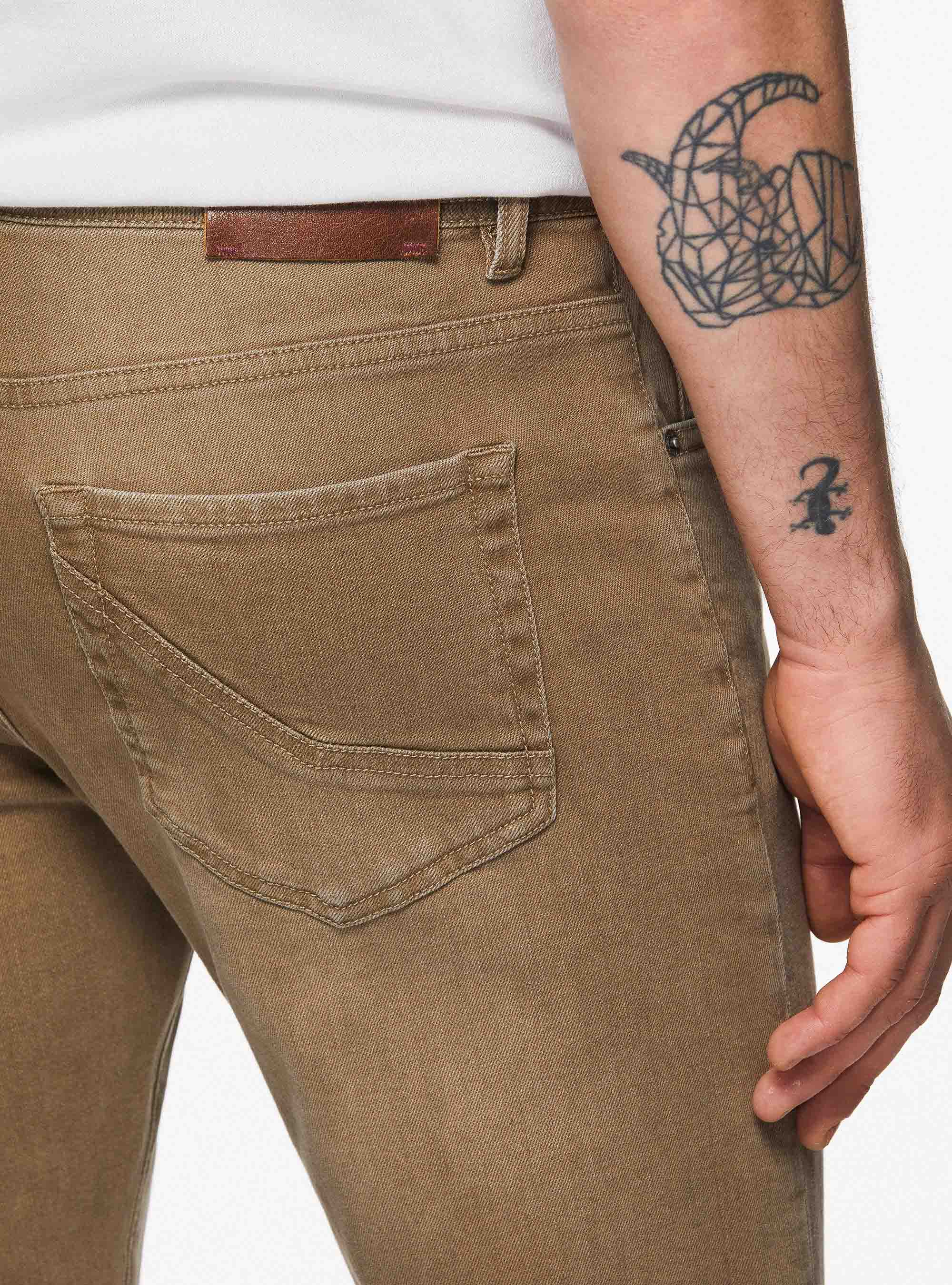 Coloured stretch cotton trousers, SAND