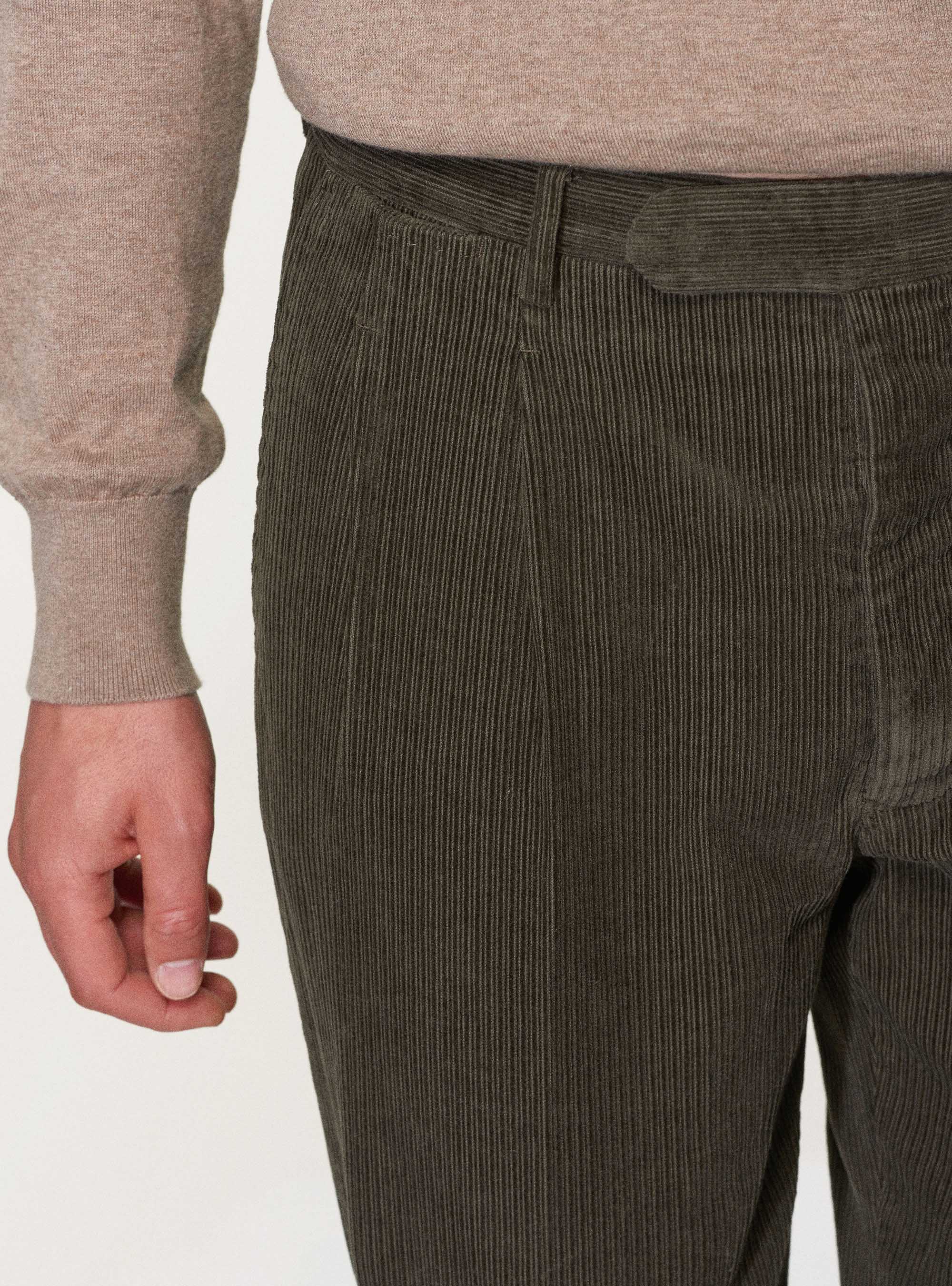 Pantaloni doppia pince in velluto di cotone, VERDE