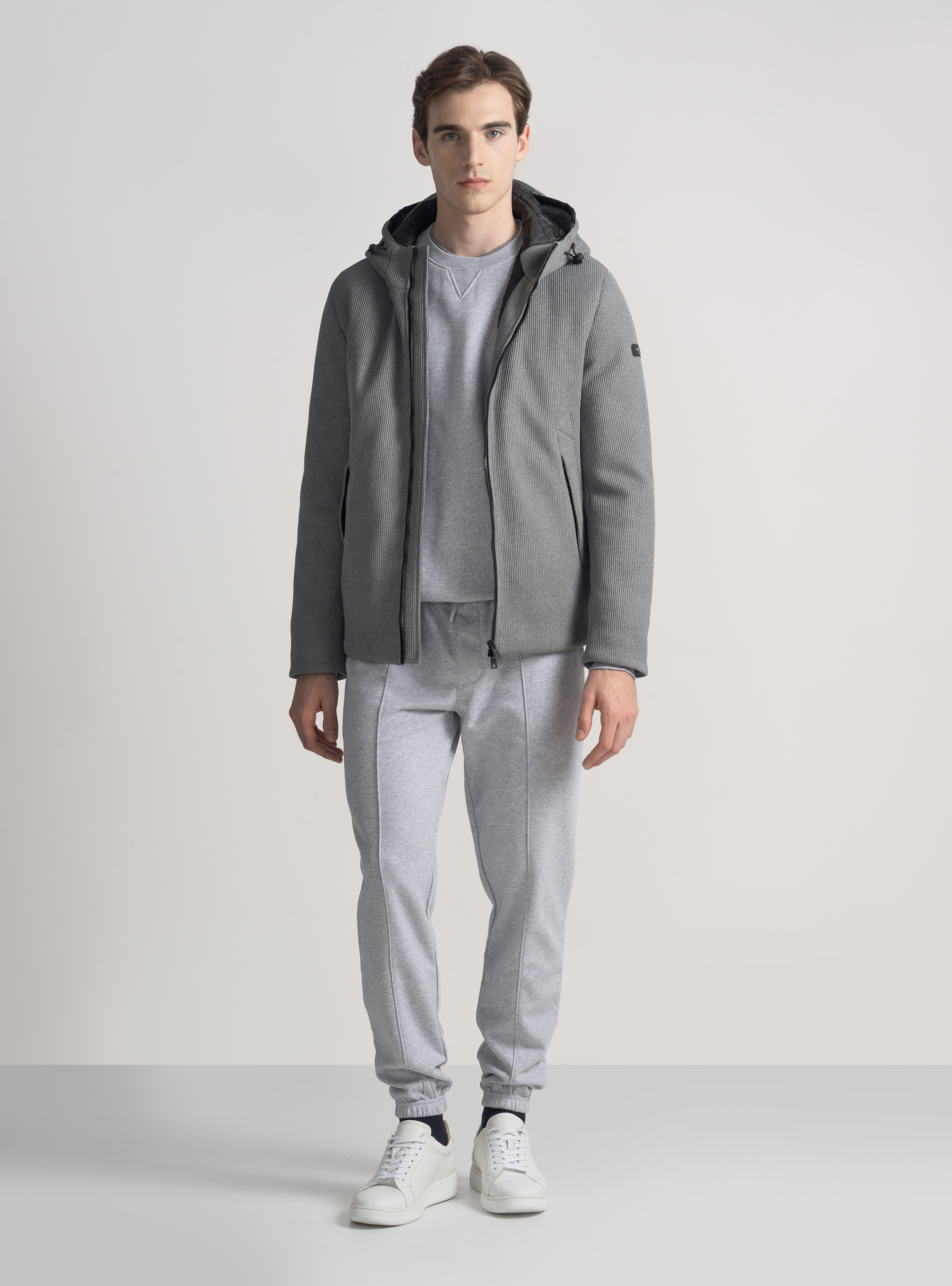 Giubbotto tecnico imbottito con cappuccio, GRIGIO MELANGE 0151C