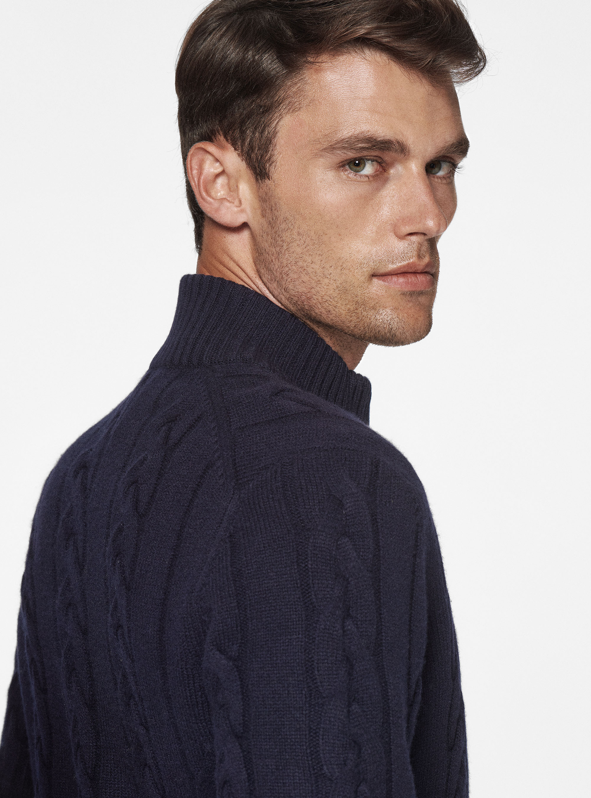 Cardigan in maglia a treccia in lana e cashmere, BLU NAVY