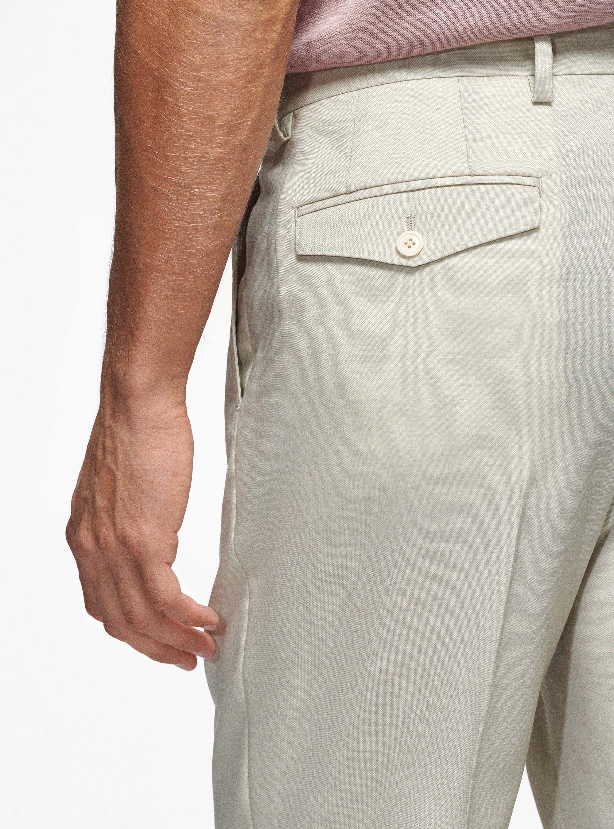 Pantalon à pinces en pure laine, CRÃ ME