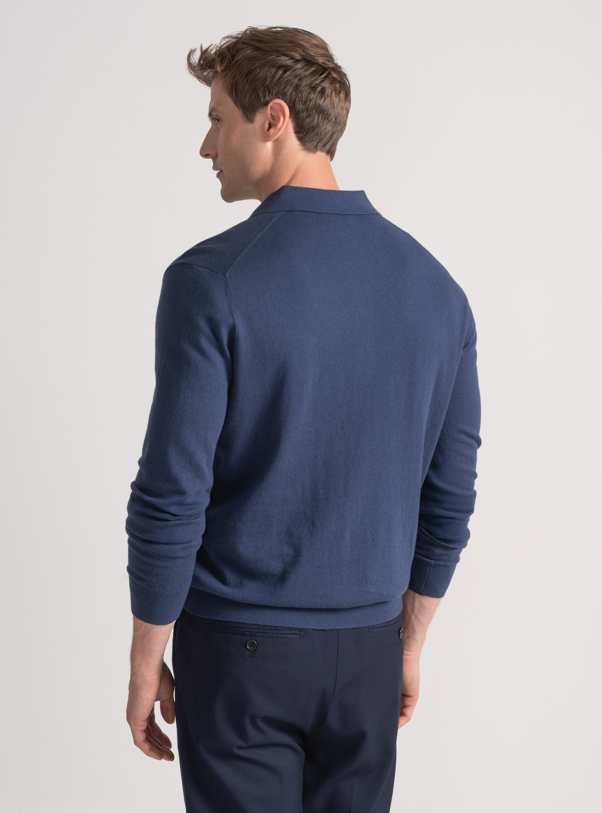 Polo in maglia di cotone e cashmere, INCHIOSTRO