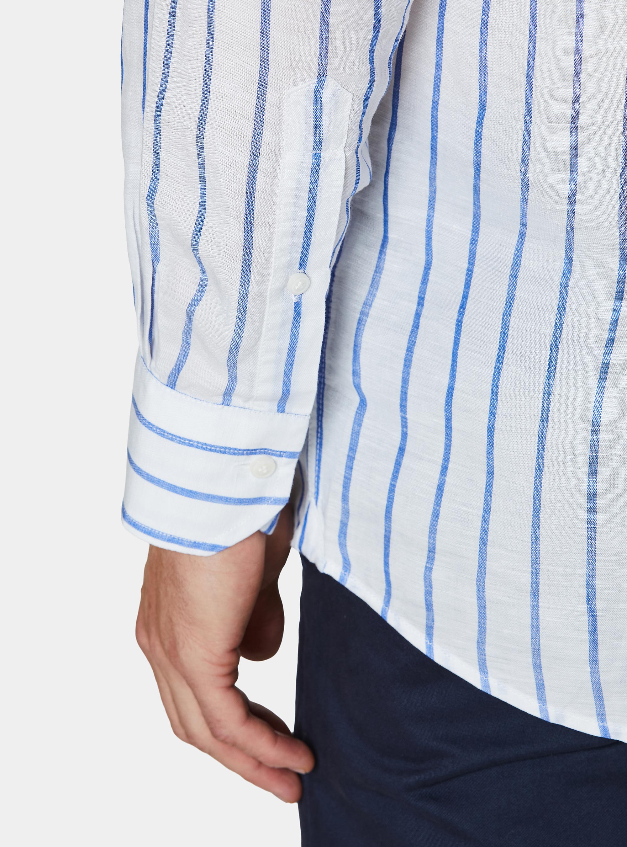 Linen blend striped shirt, BLUE