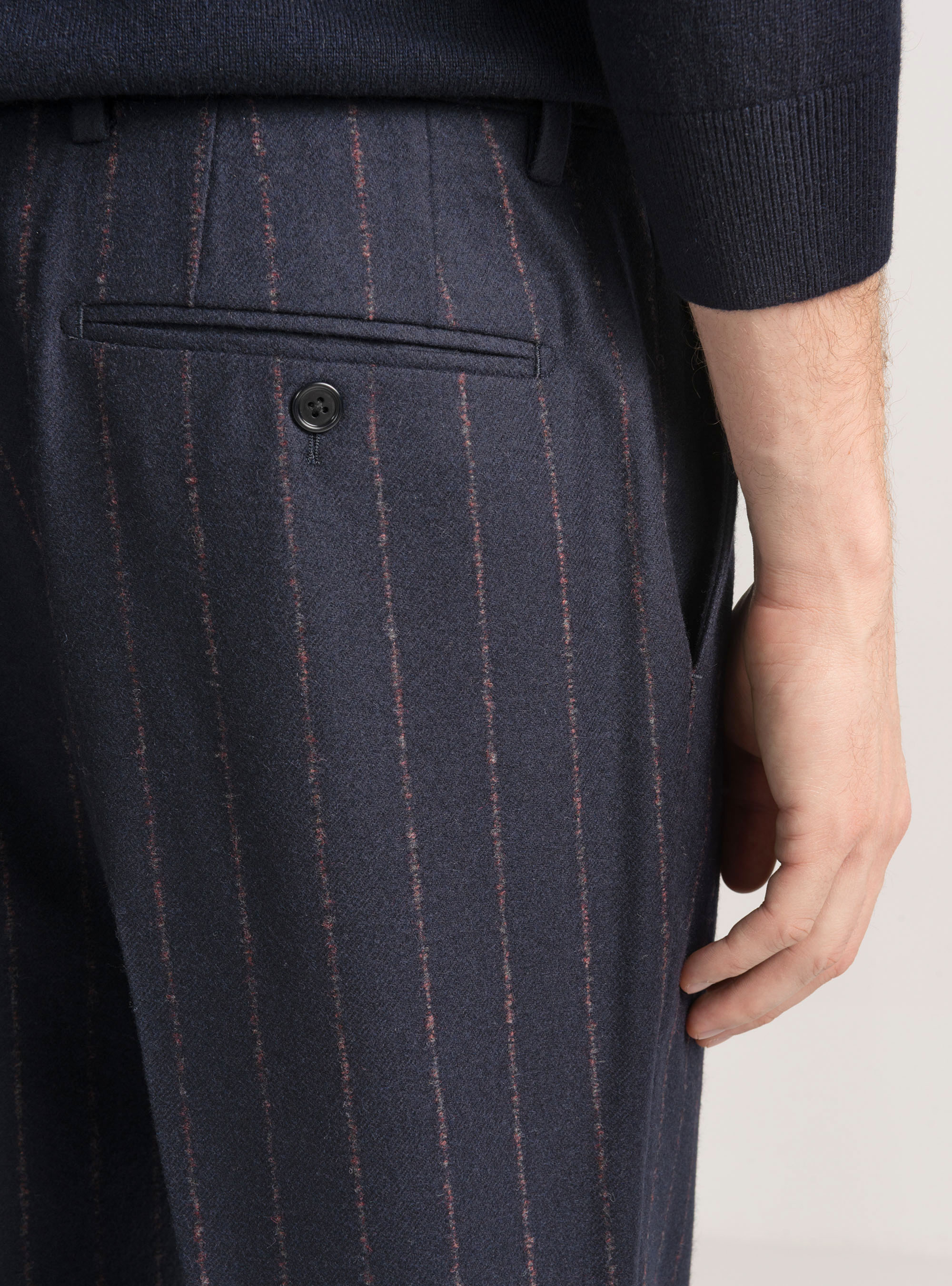 Pantalón de traje a rayas de lana de cachemira, AZUL MARINO
