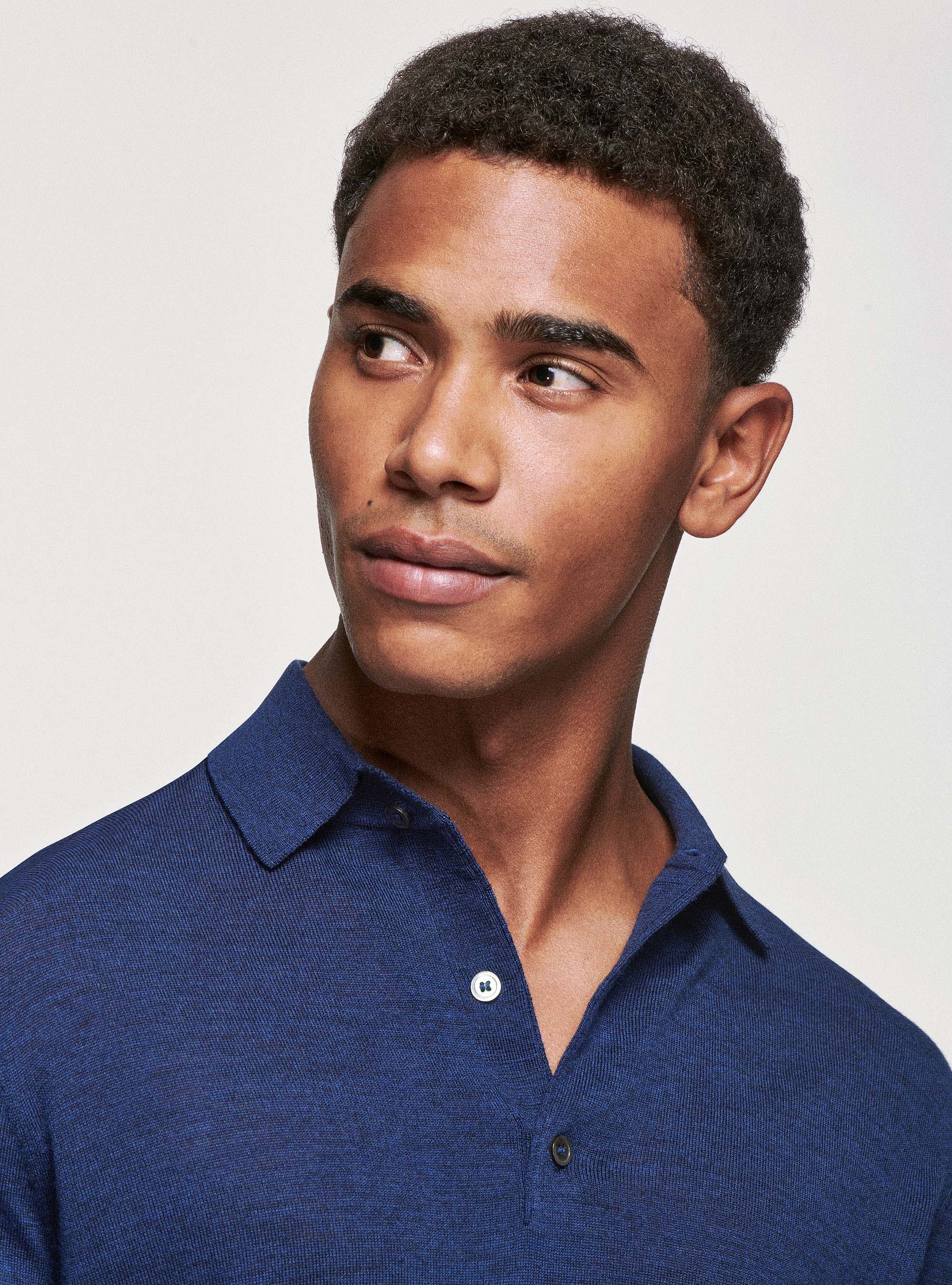 Maglia a polo in pura lana merino, INCHIOSTRO