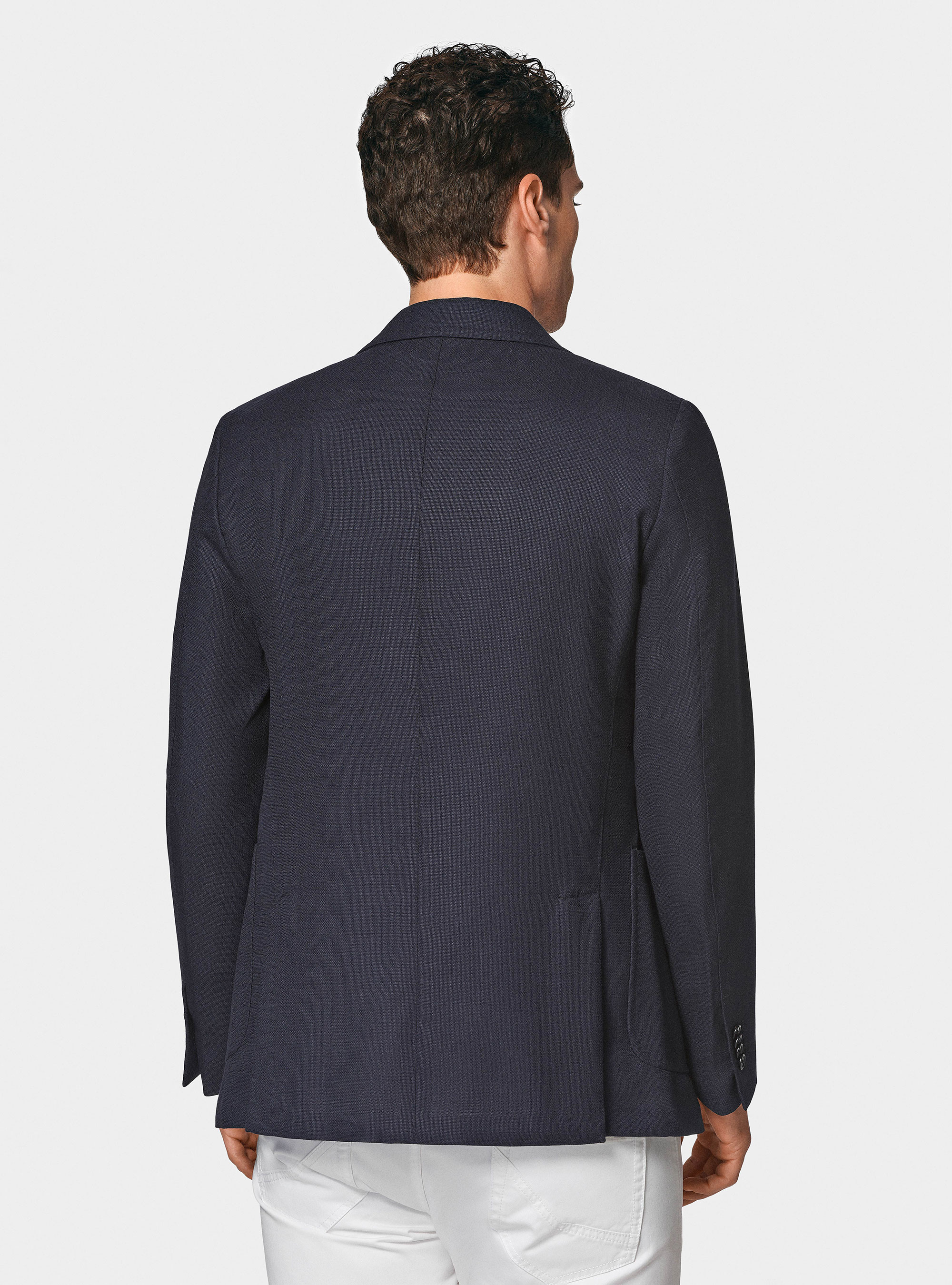 Micro-textured pure wool blazer, NAVY BLUE