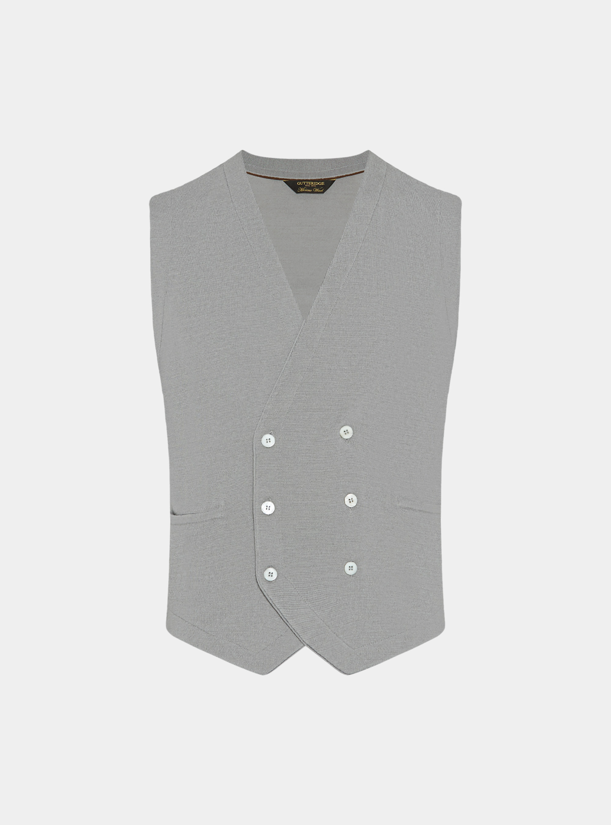 Gilet in maglia doppiopetto in pura lana merino extrafine, GRIGIO CHIARO