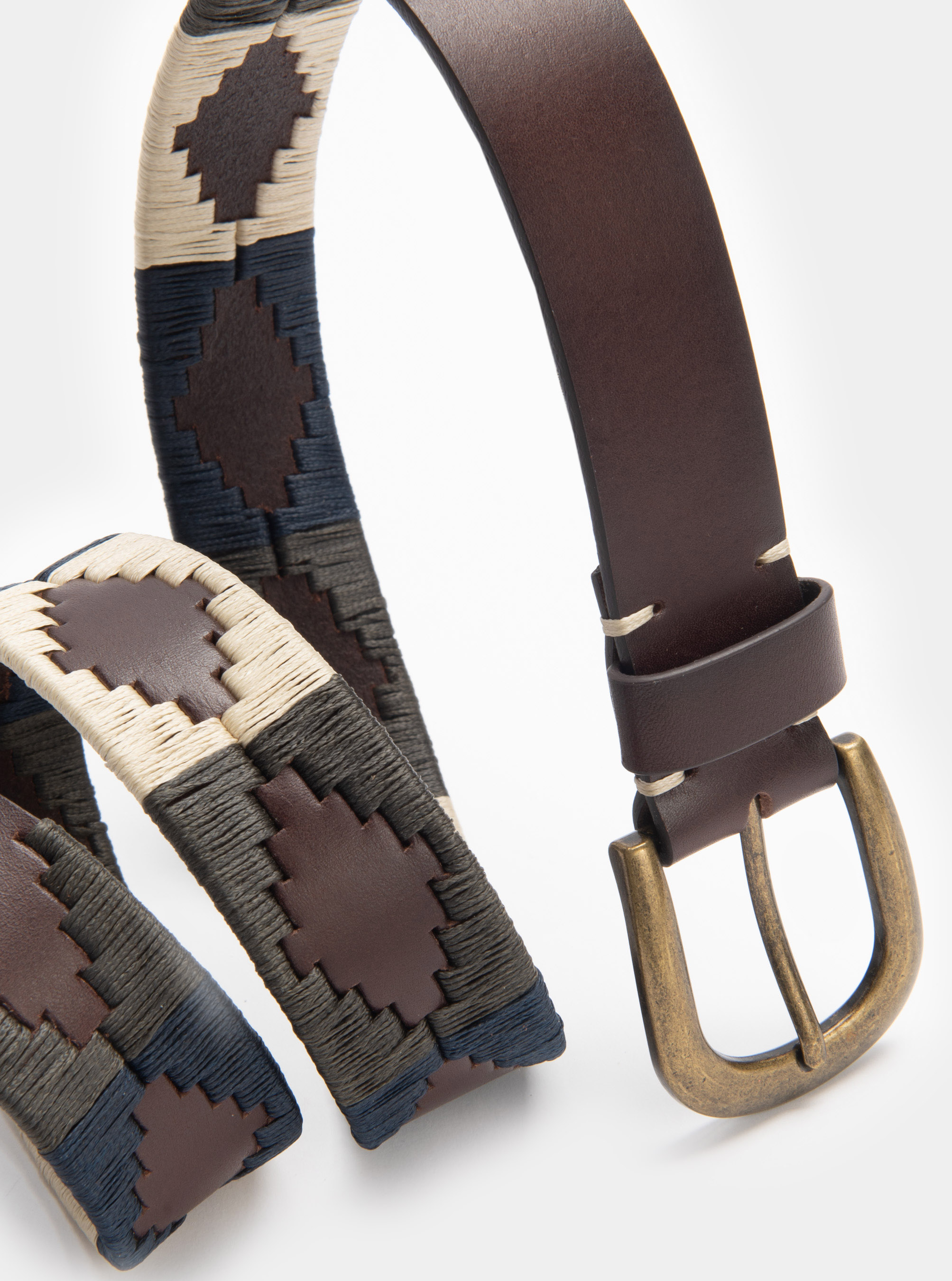 Cintura in pelle con motivo tribale, MARRONE