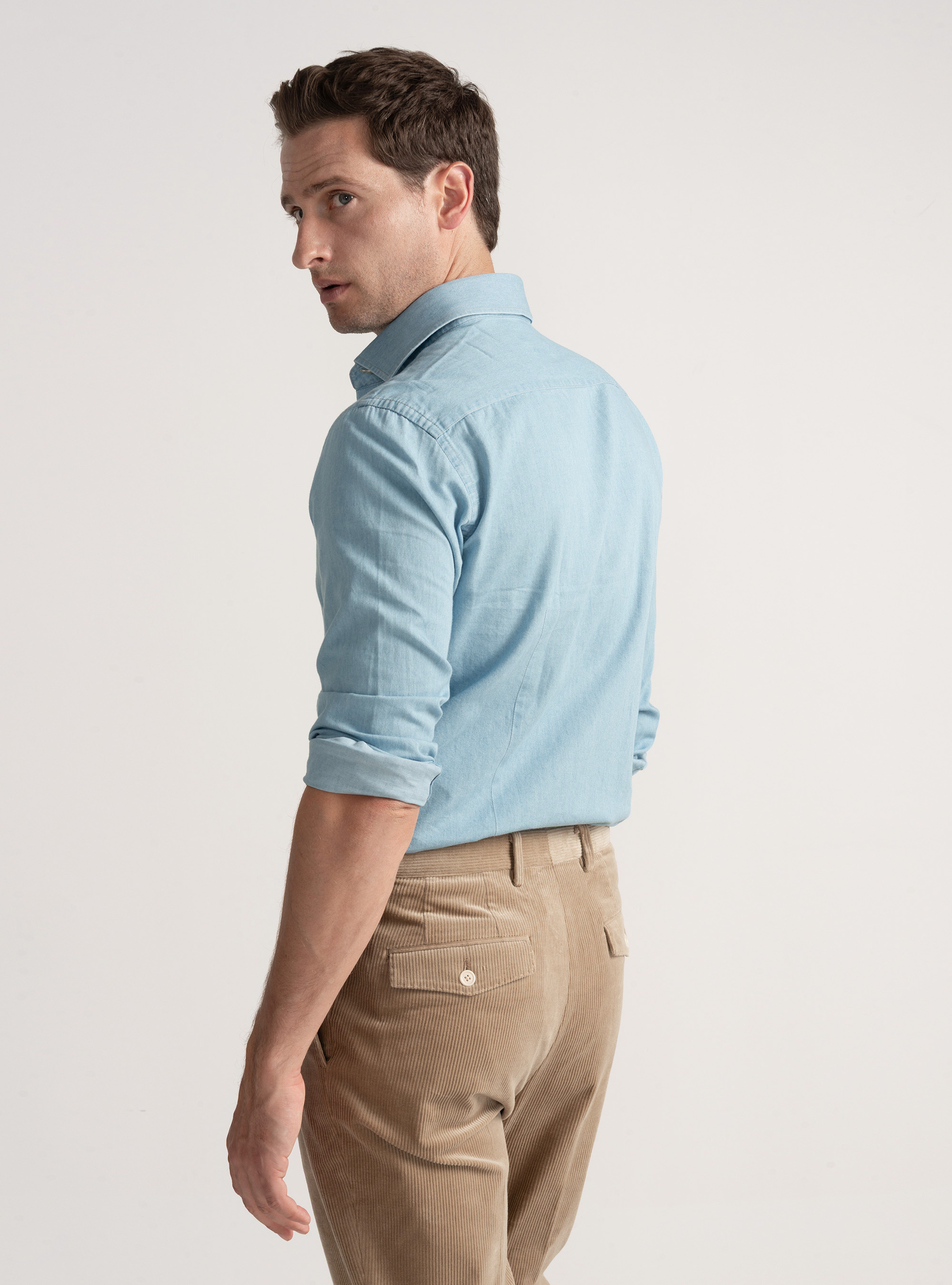 Camisa de chambray de algodón, CELESTE