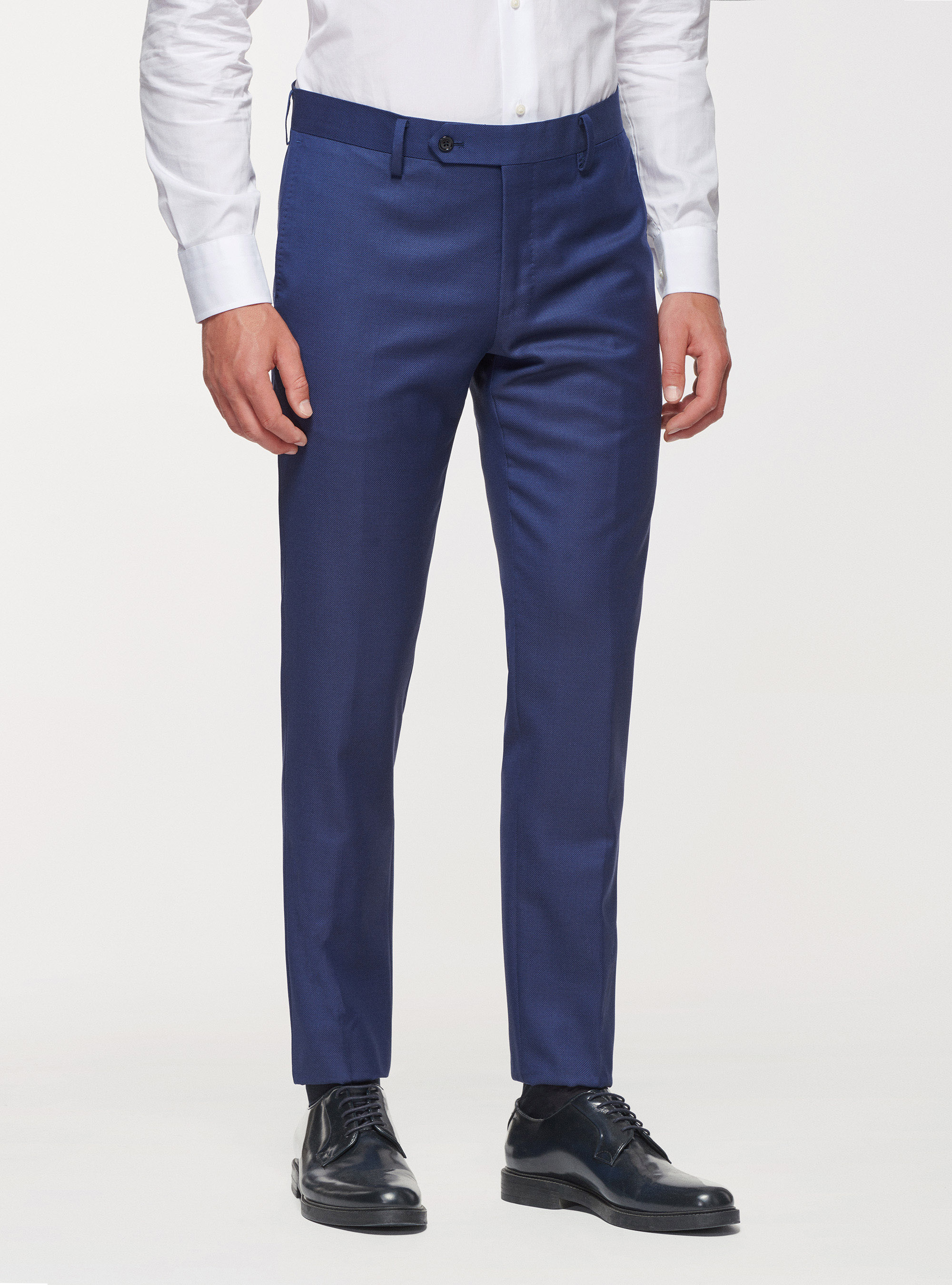 Pantaloni occhio di pernice in pura lana, BLU