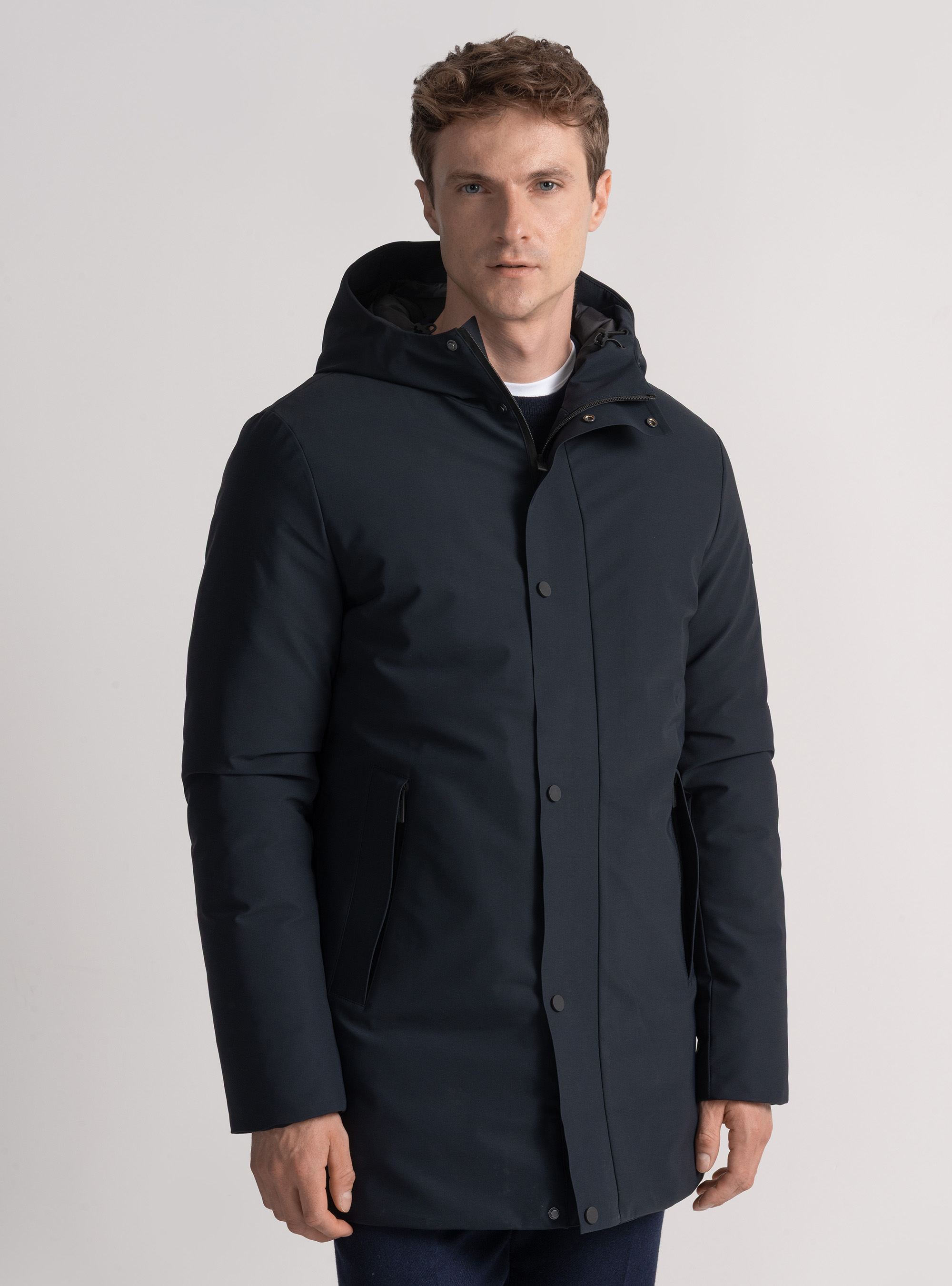 Parka técnica acolchada con capucha, AZUL MARINO