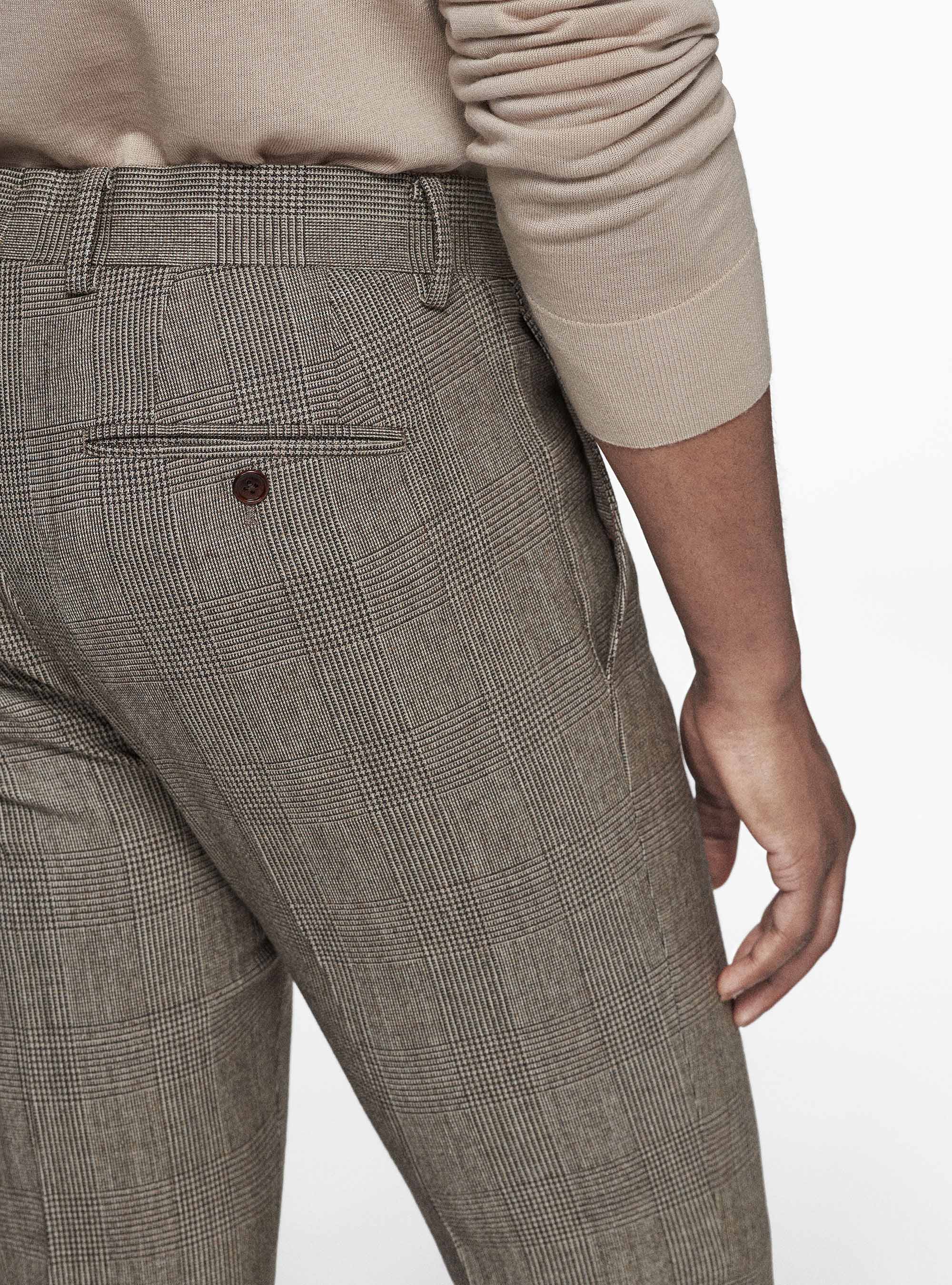 Pantaloni Principe di Galles in lana e cashmere, MARRONE