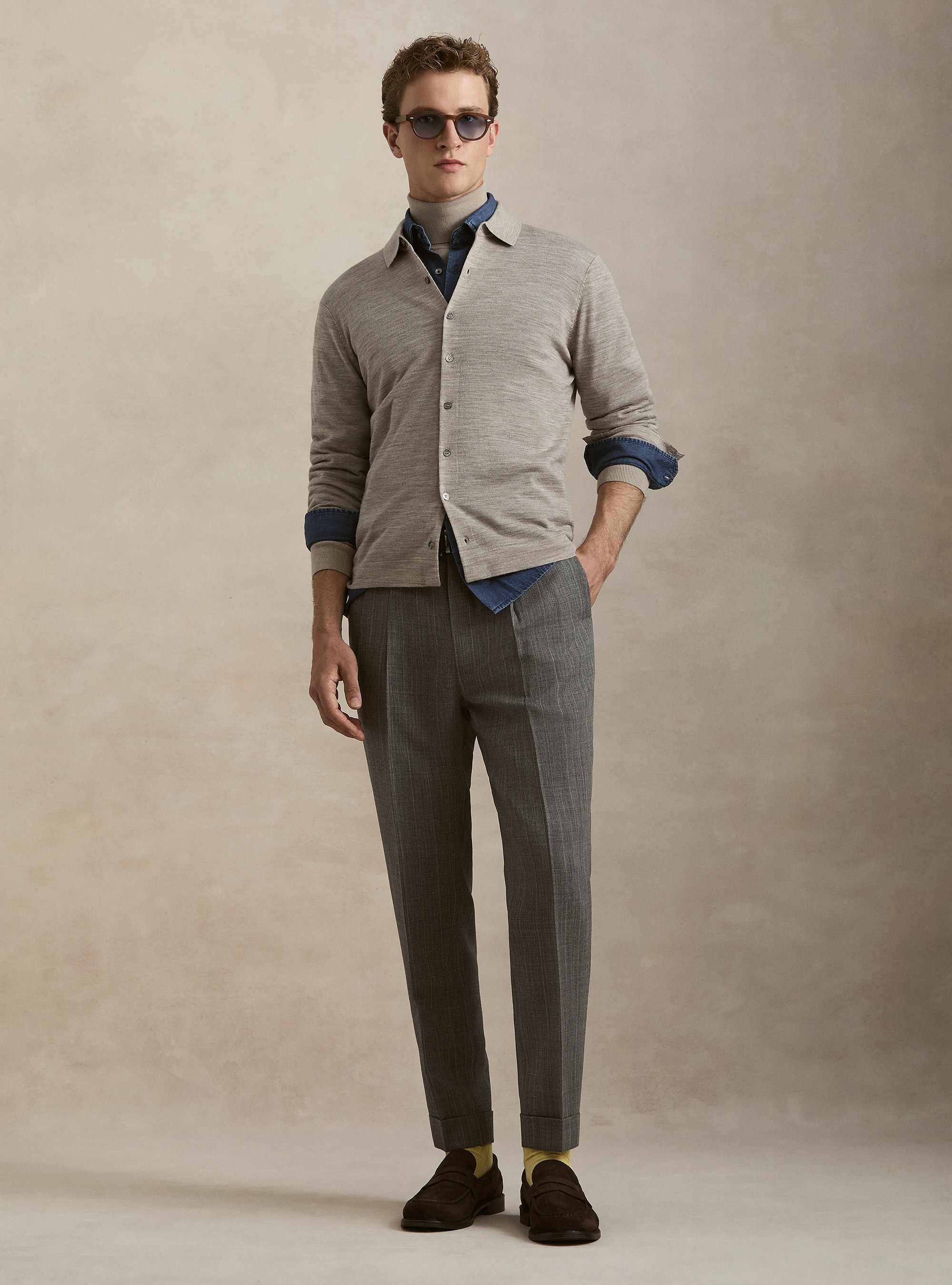 Polo de punto en lana merino extrafina, SABBIA MELANGE 0564C
