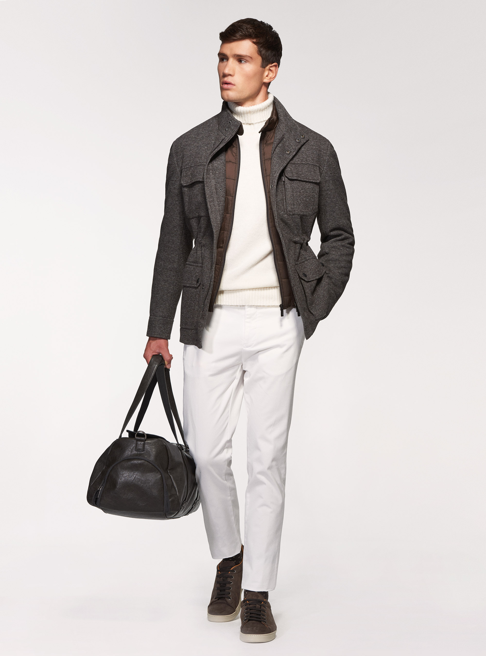 Field jacket in misto lana, MARRONE