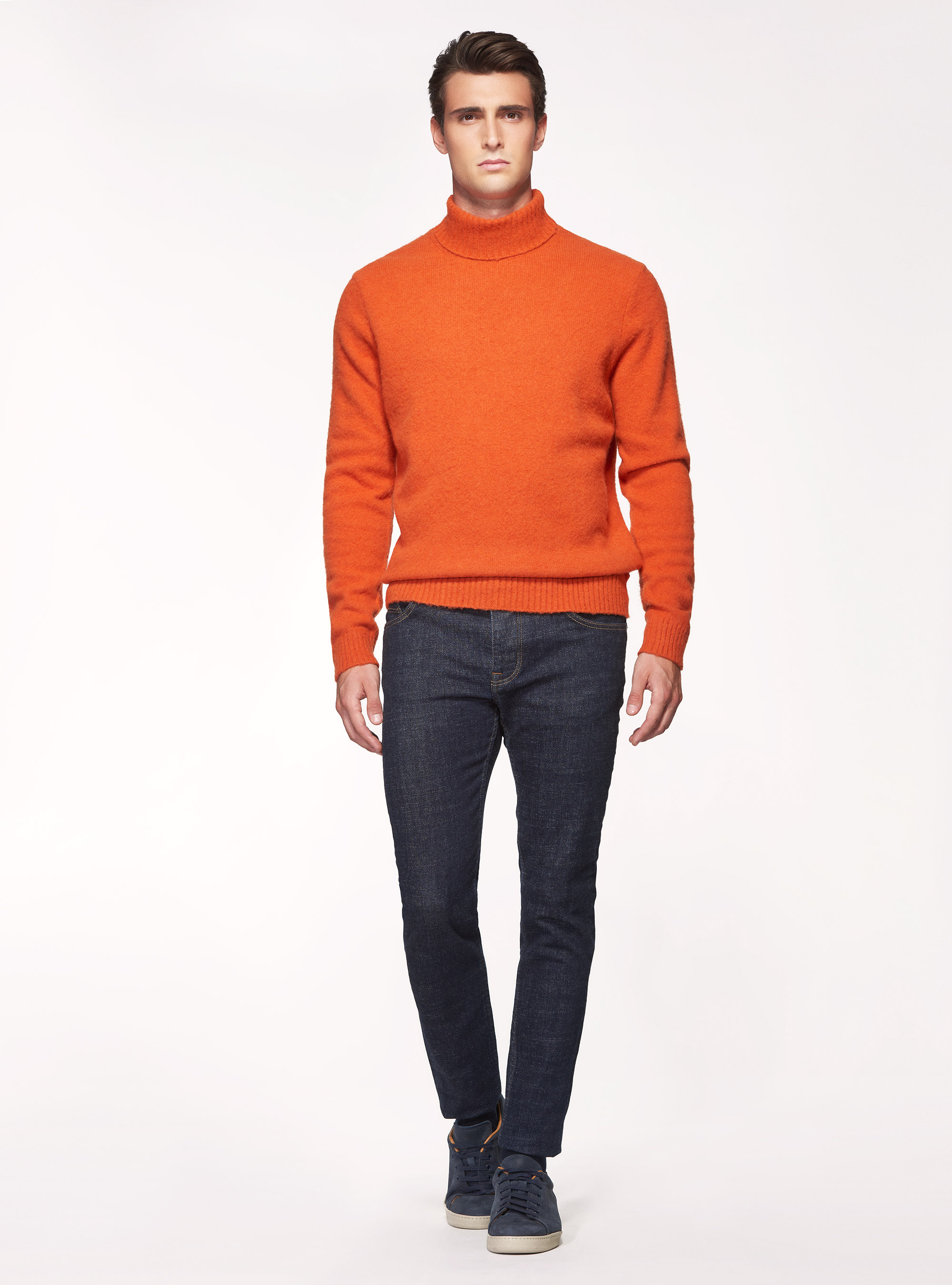 Maglia collo alto in misto lana brushed, ARANCIONE