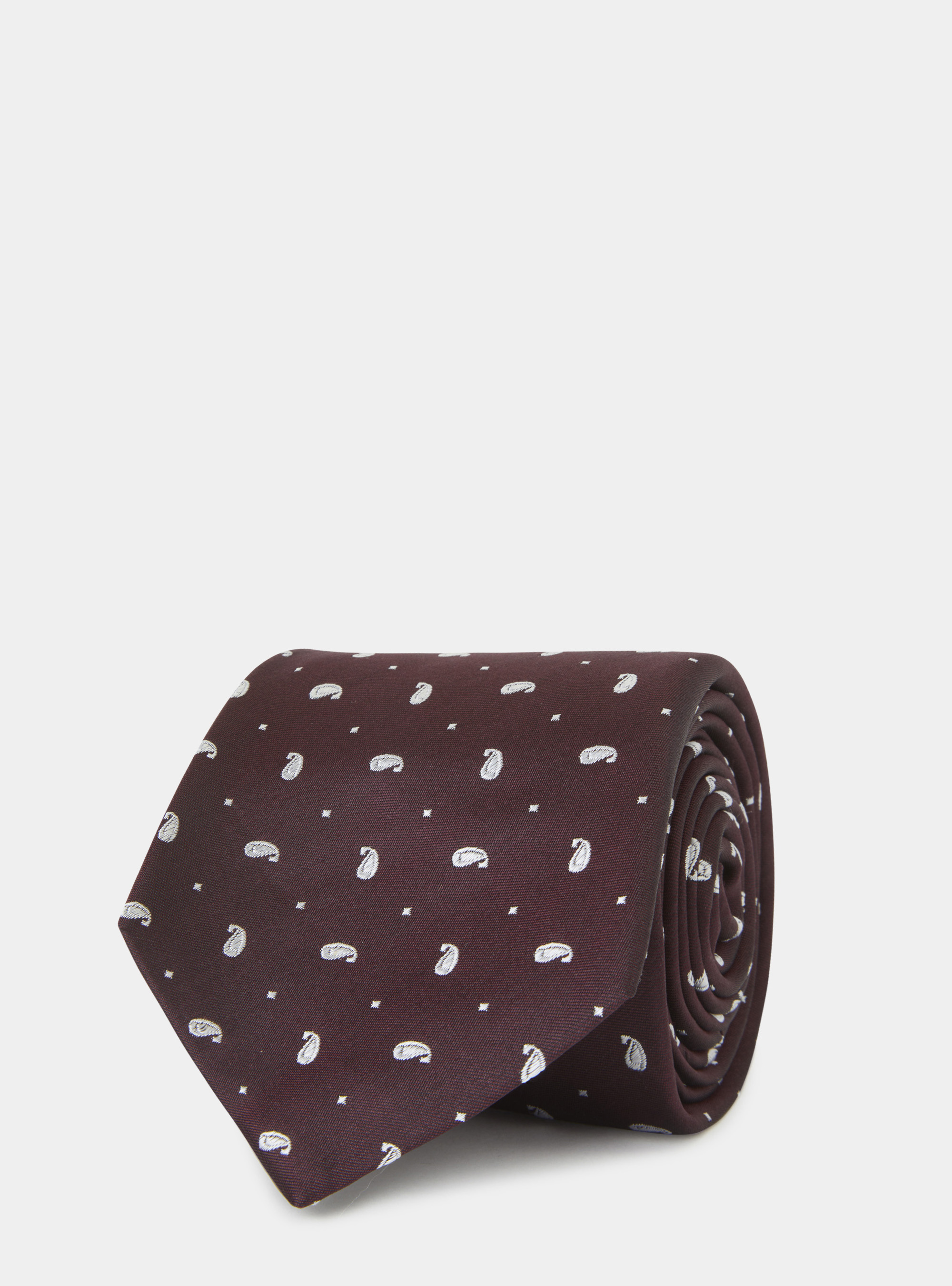 Cravate en soie &agrave; motif cachemire, BORDEAUX