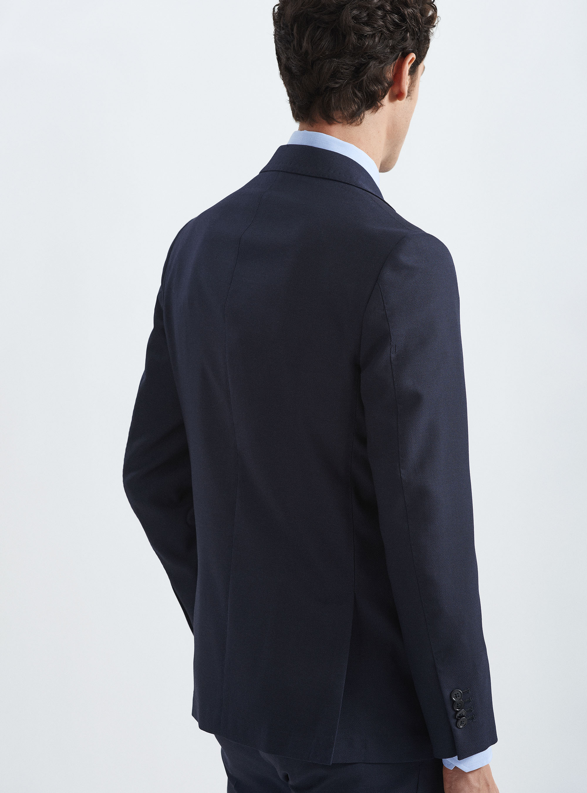 Americana de traje de pura lana Marlane en micro-tejido, AZUL MARINO