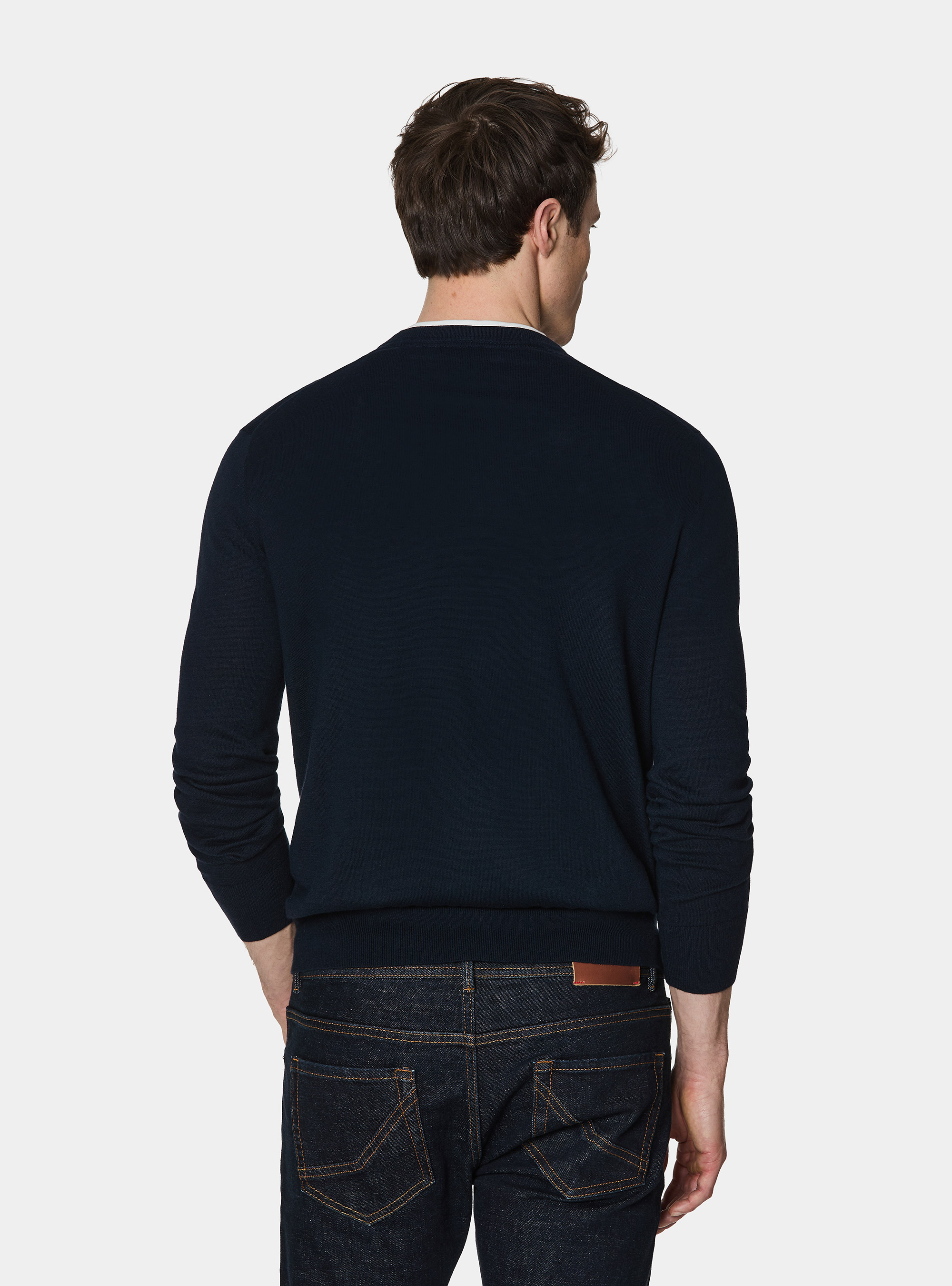 Maglia girocollo in cotone seta e cashmere, NAVY BLUE