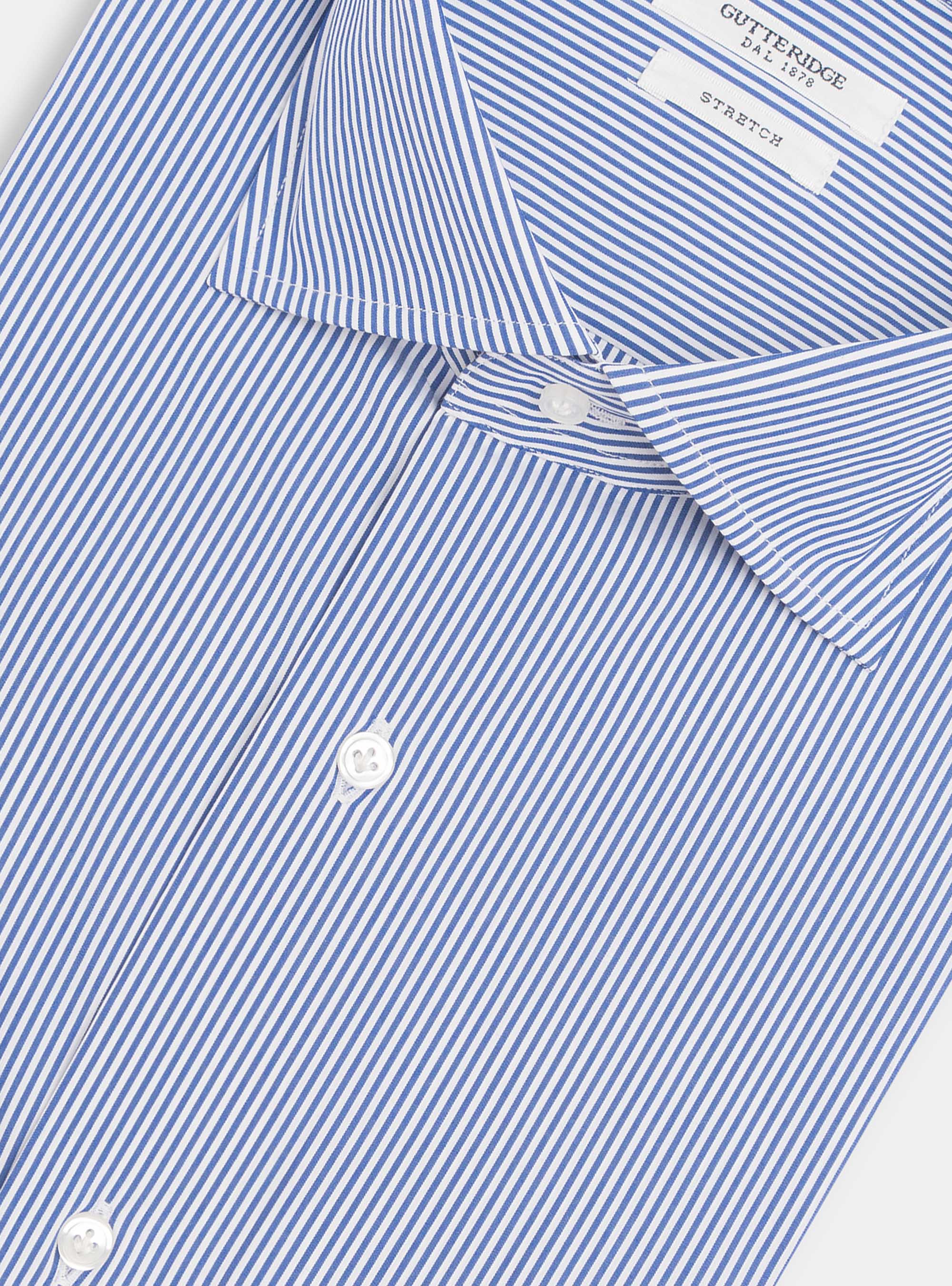 Camicia slim fit in popeline stretch rigato, BLU