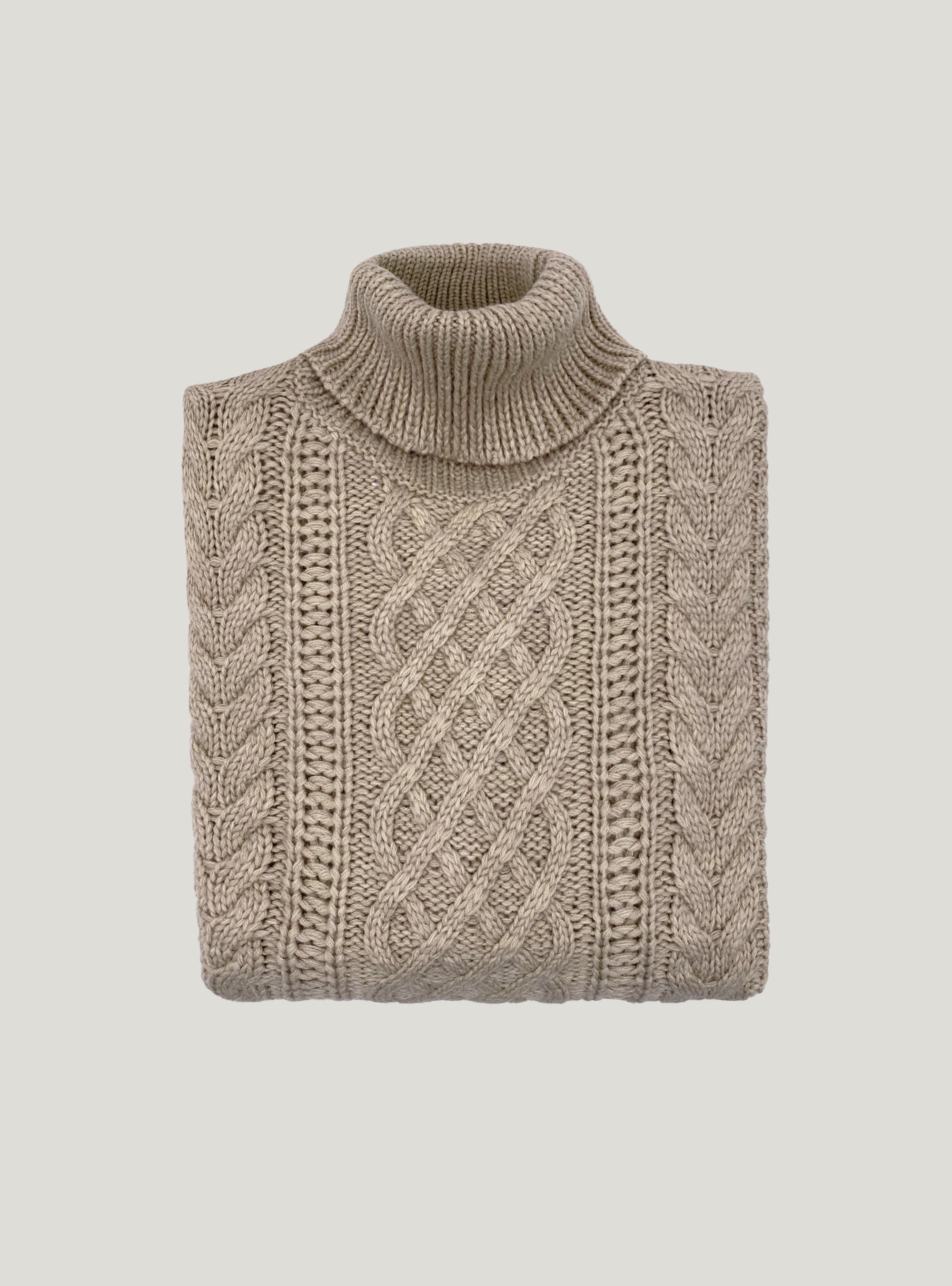 Pullover collo alto a trecce wool blend, CRUDO