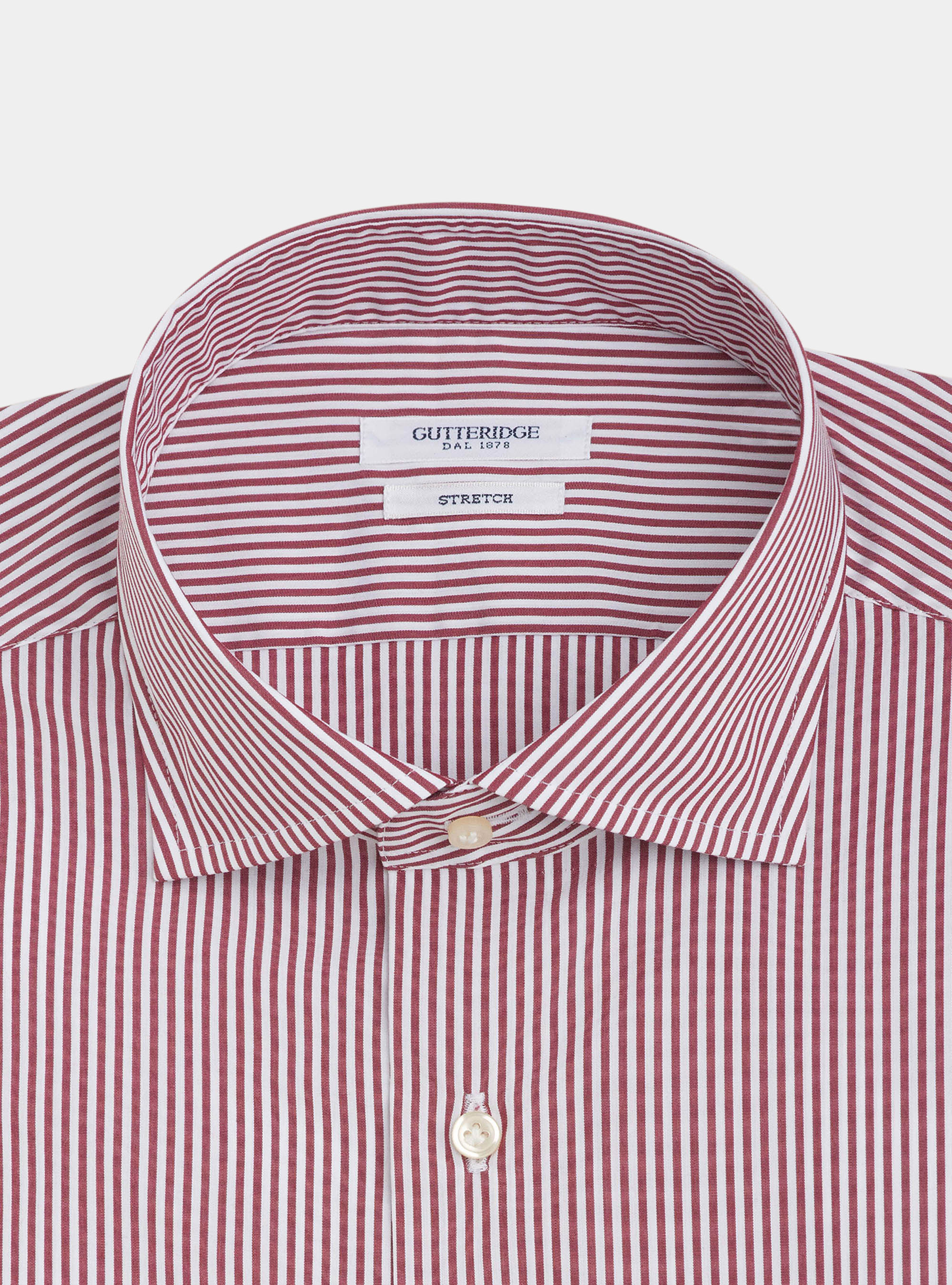 Semi-open french collar shirt in striped stretch cotton poplin, RED
