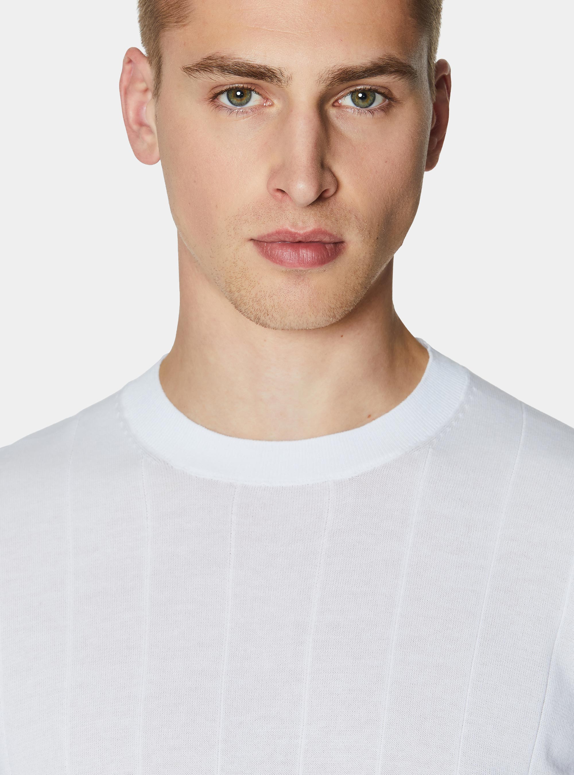 Maglia in puro cotone costa piatta, BIANCO