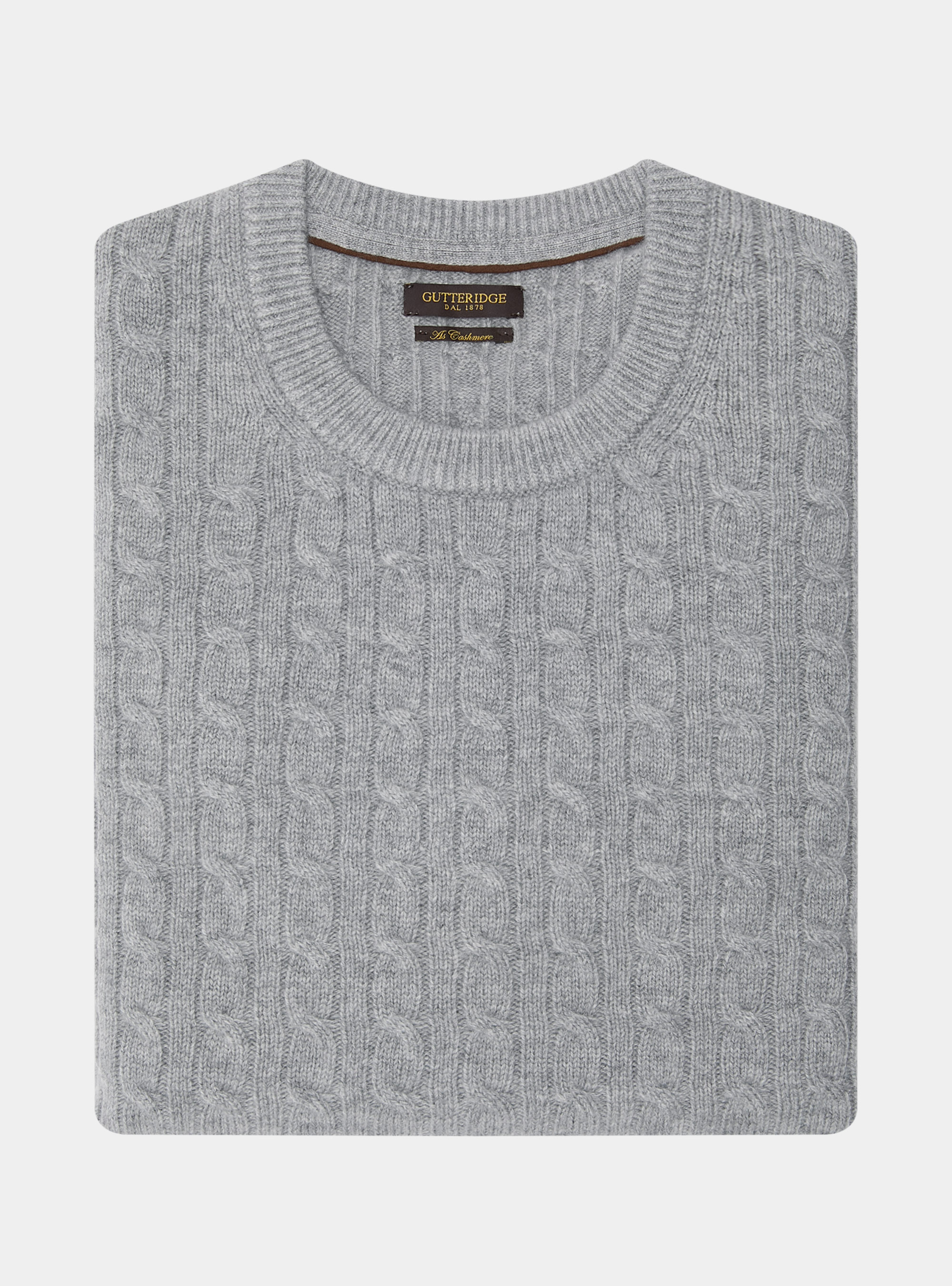 Maglia girocollo con treccia in lana e cashmere, GRIGIO MELANGE 0151C