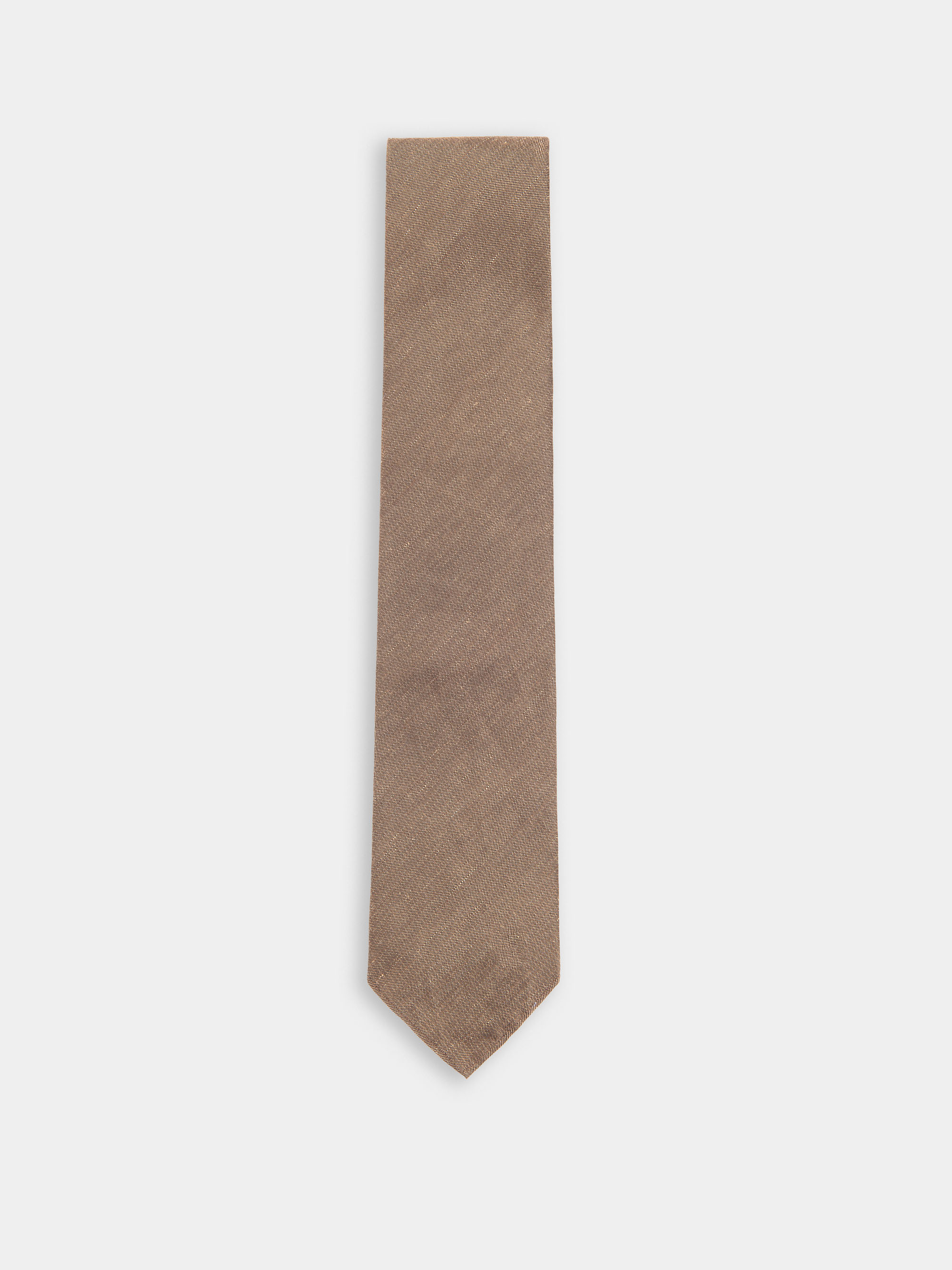 Plain linen and cotton tie, BROWN