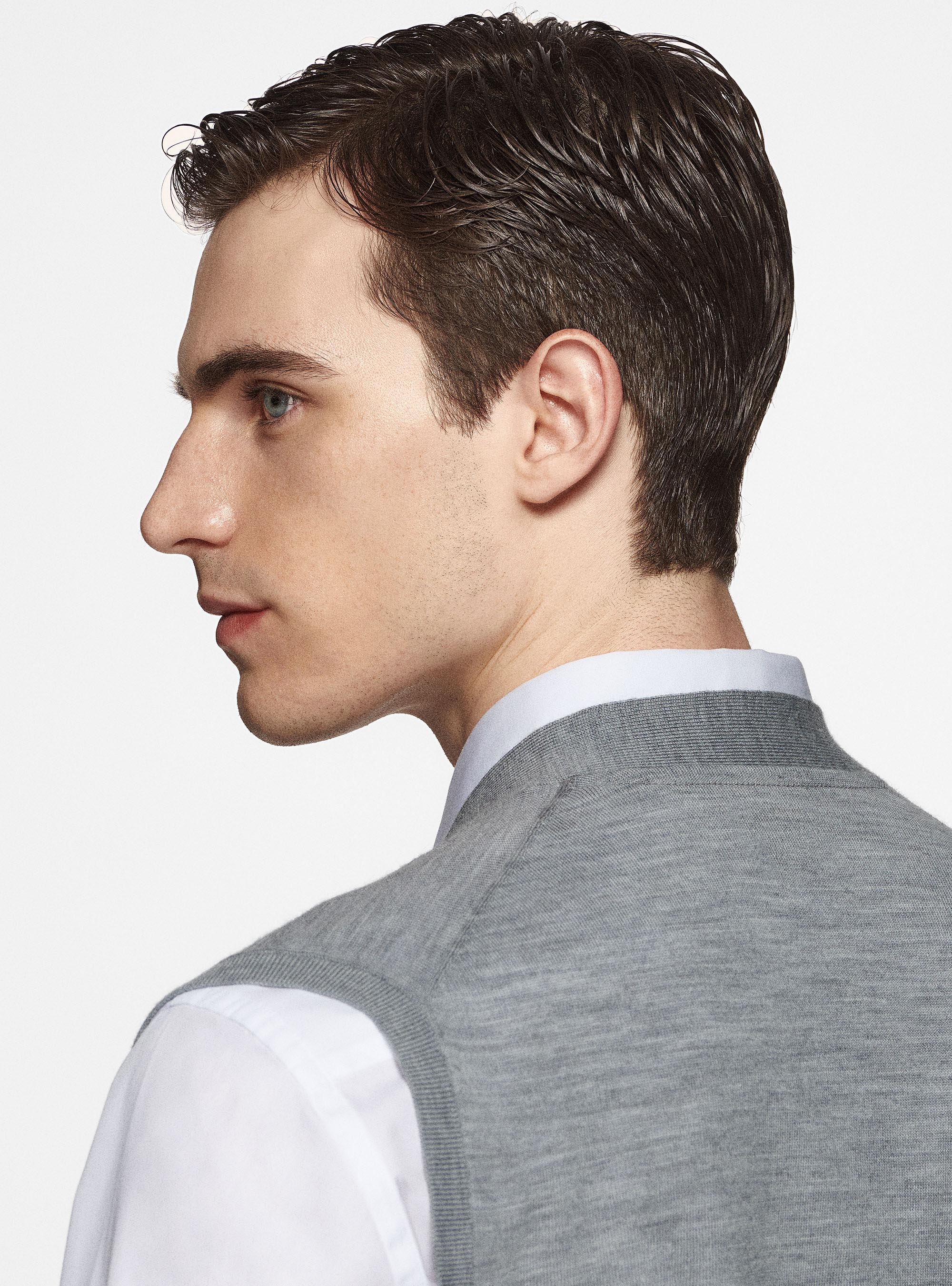 Chaleco de punto de pura lana merina extrafina, GRIGIO MELANGE 0151C