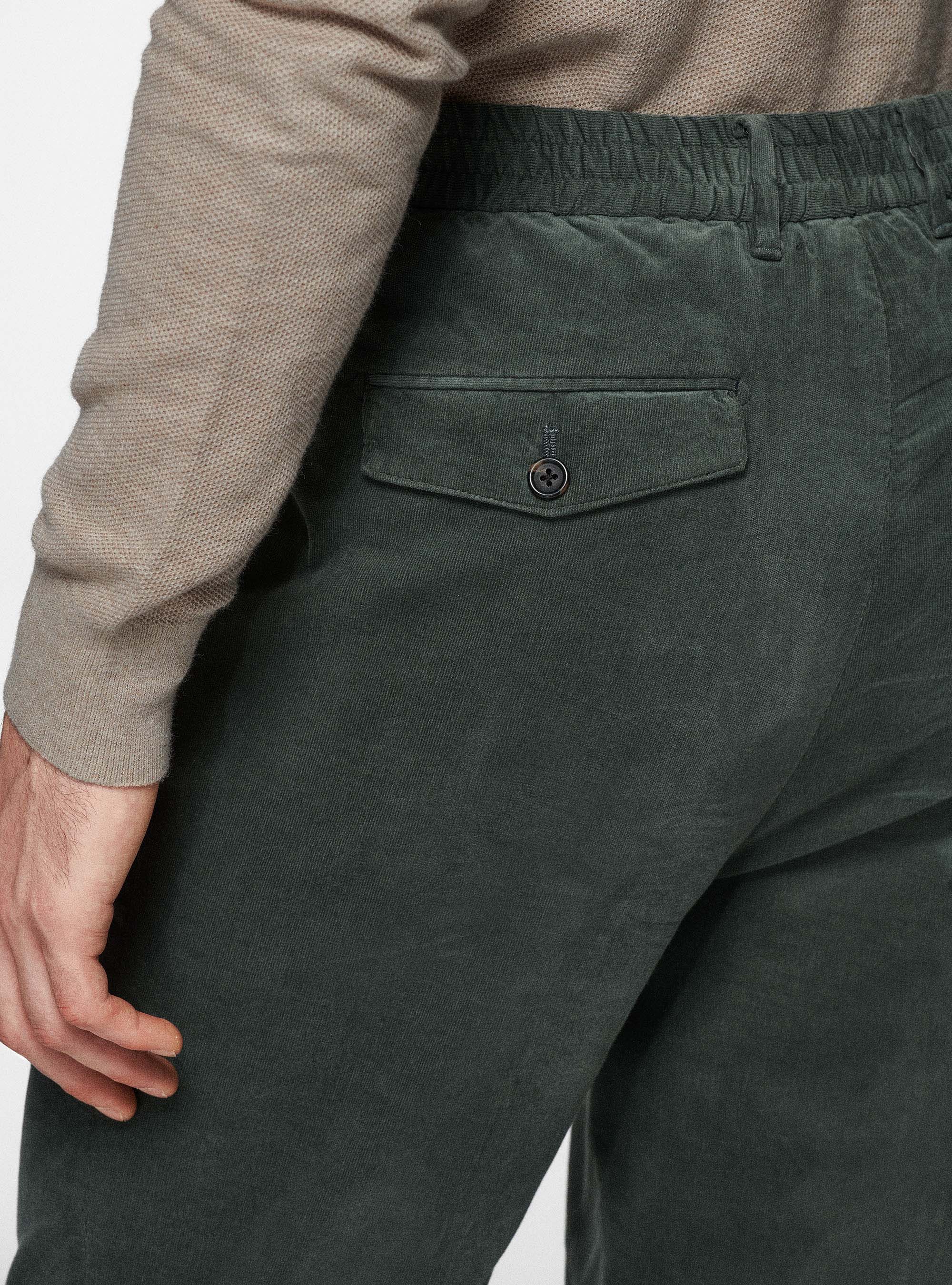Pantaloni con elastico in velluto millerighe, VERDE