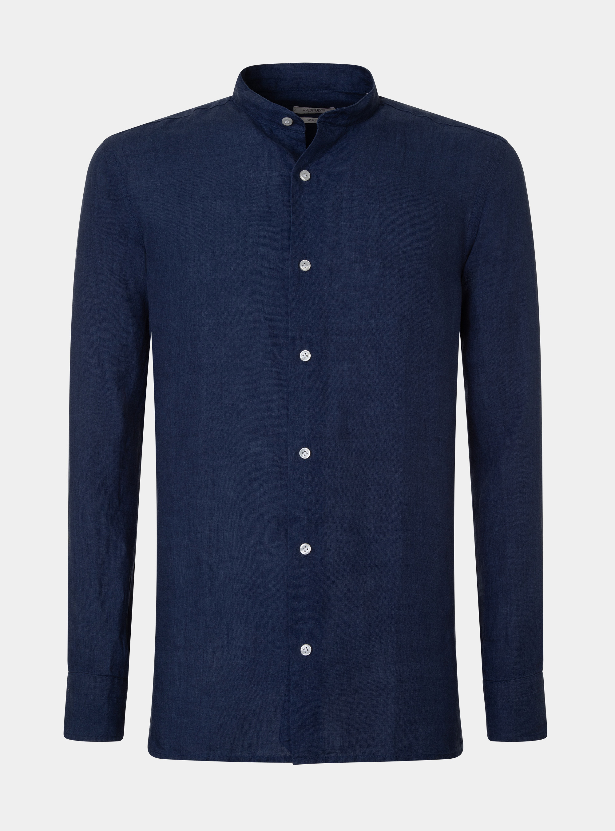 Camicia coreana in puro lino, BLU NAVY