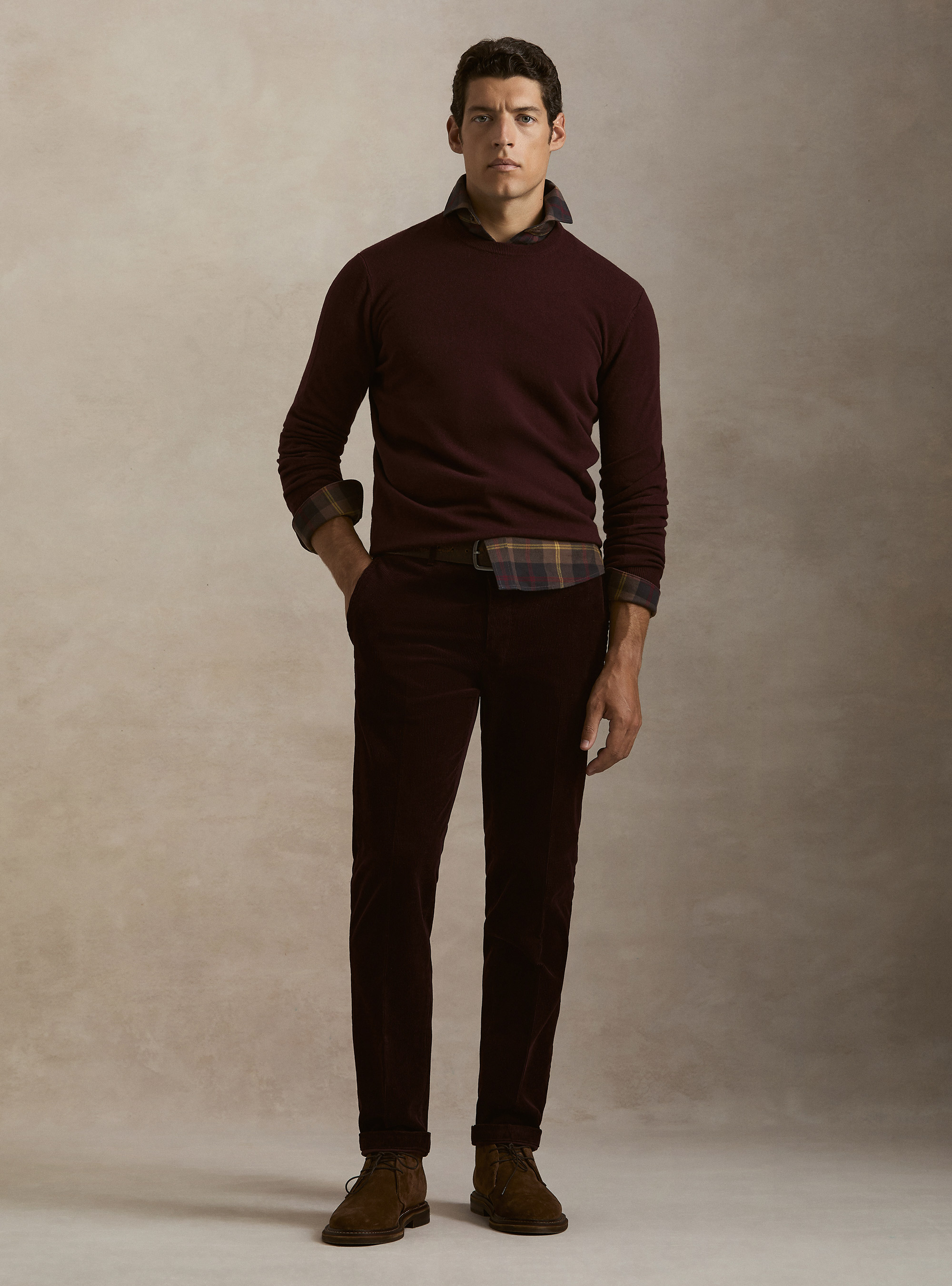 Lambswool and cashmere crewneck sweater, BORDEAUX