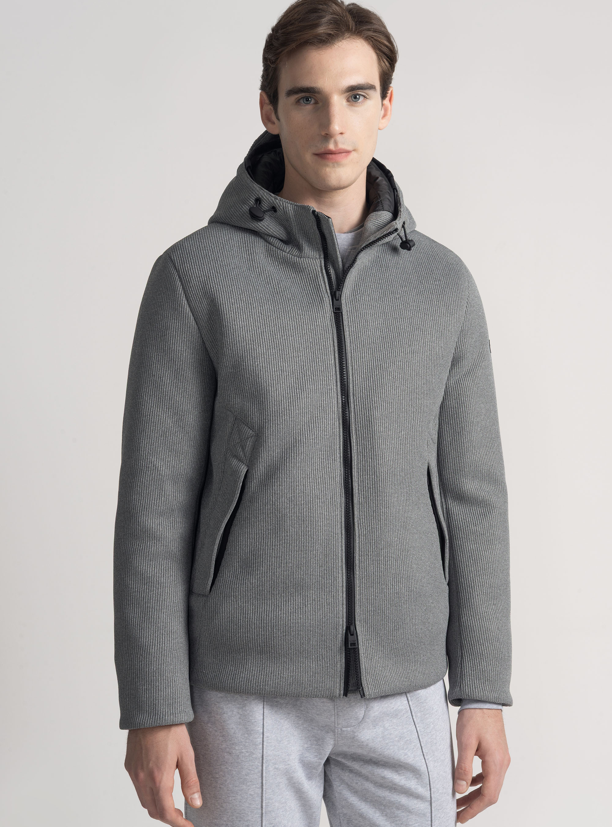 Giubbotto tecnico imbottito con cappuccio, GRIGIO MELANGE 0151C