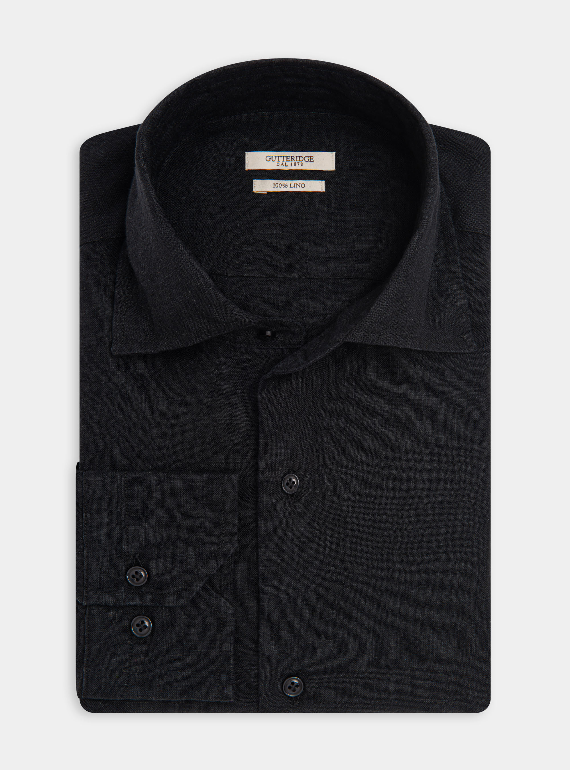 Camicia collo semi francese in puro lino, NERO