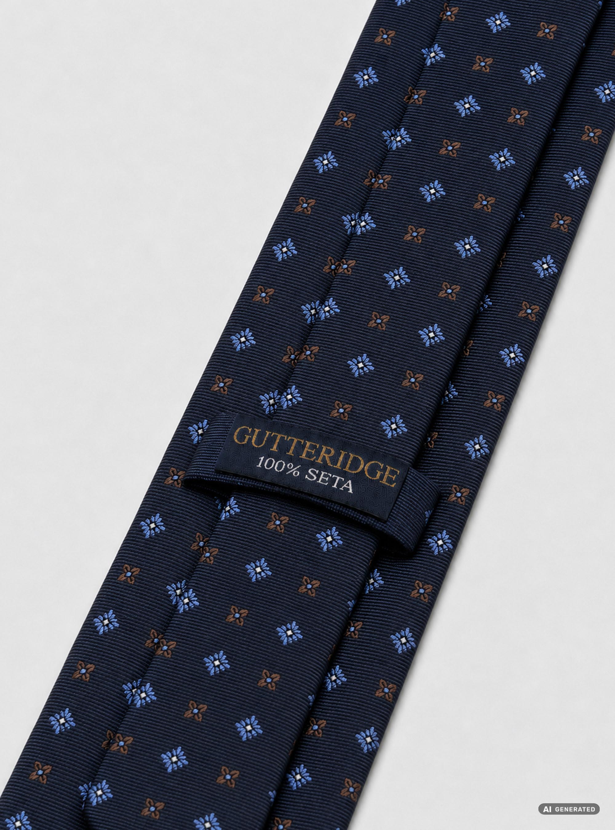 Cravatta in seta jacquard con microfantasia fiori, NAVY BLUE