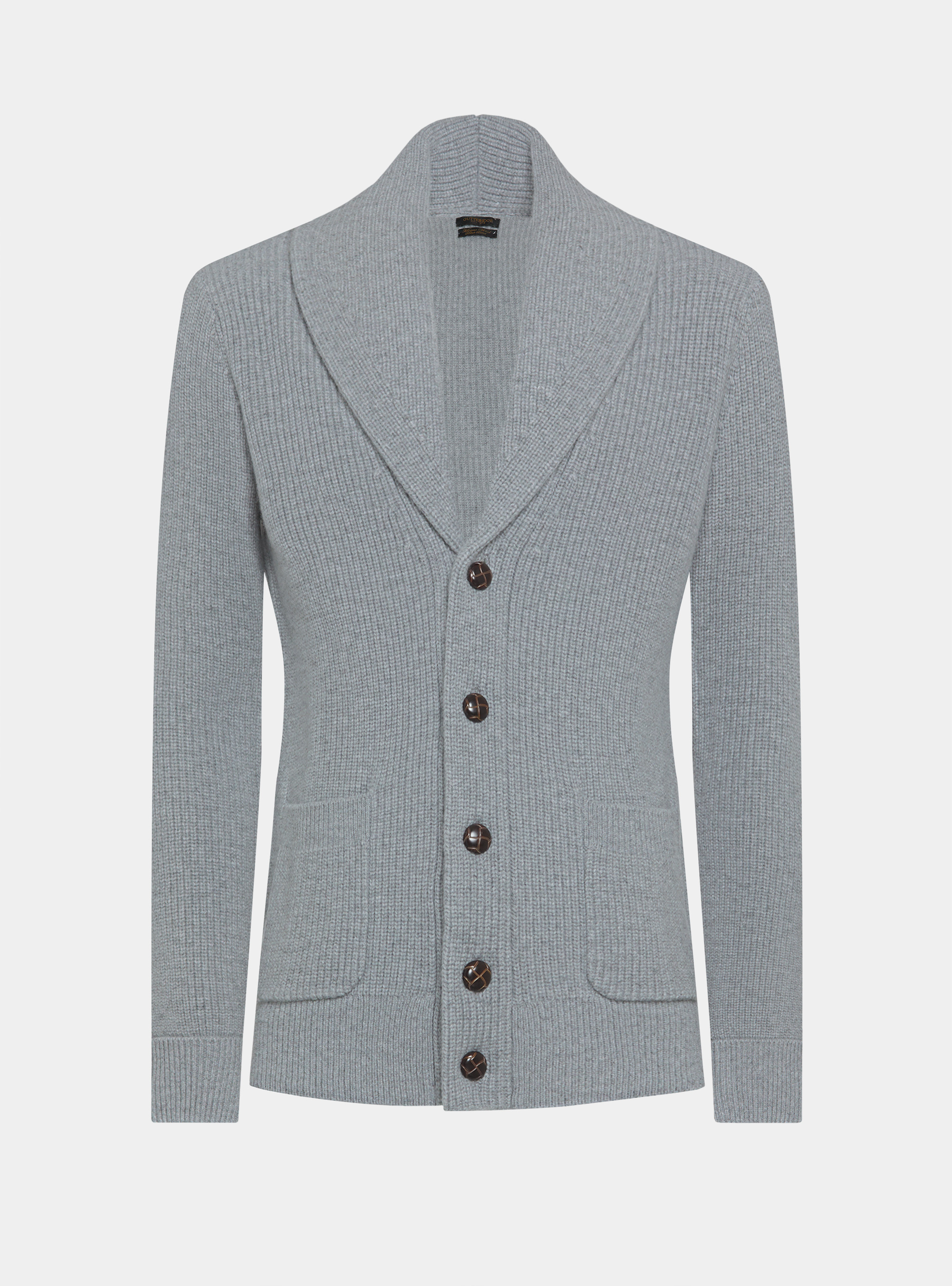 Cardigan in maglia sciallata in pura lana merino, GRIGIO MELANGE 0151C