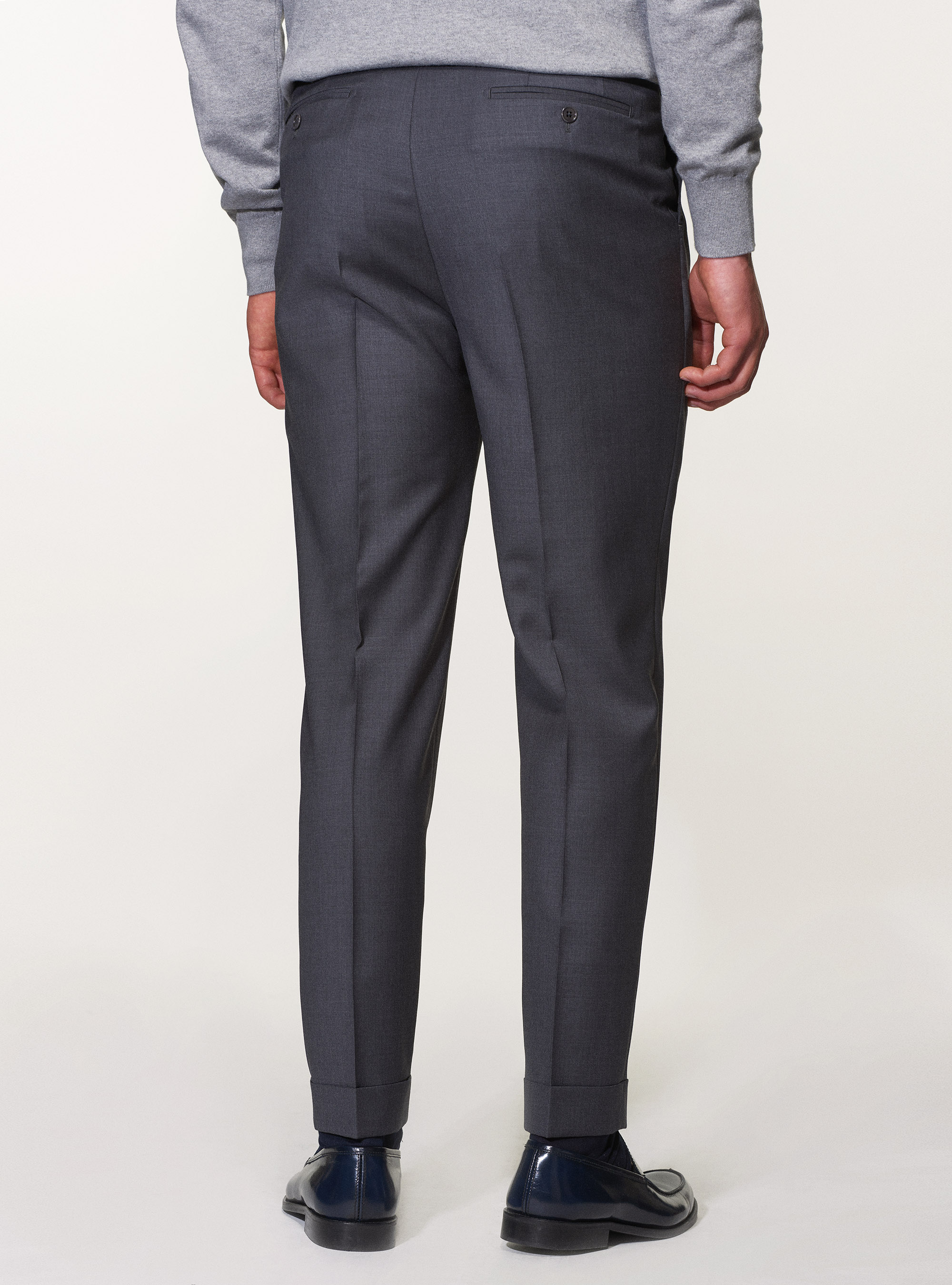 Pantaloni doppia pince in pura lana superfine 120's, GRIGIO CHIARO